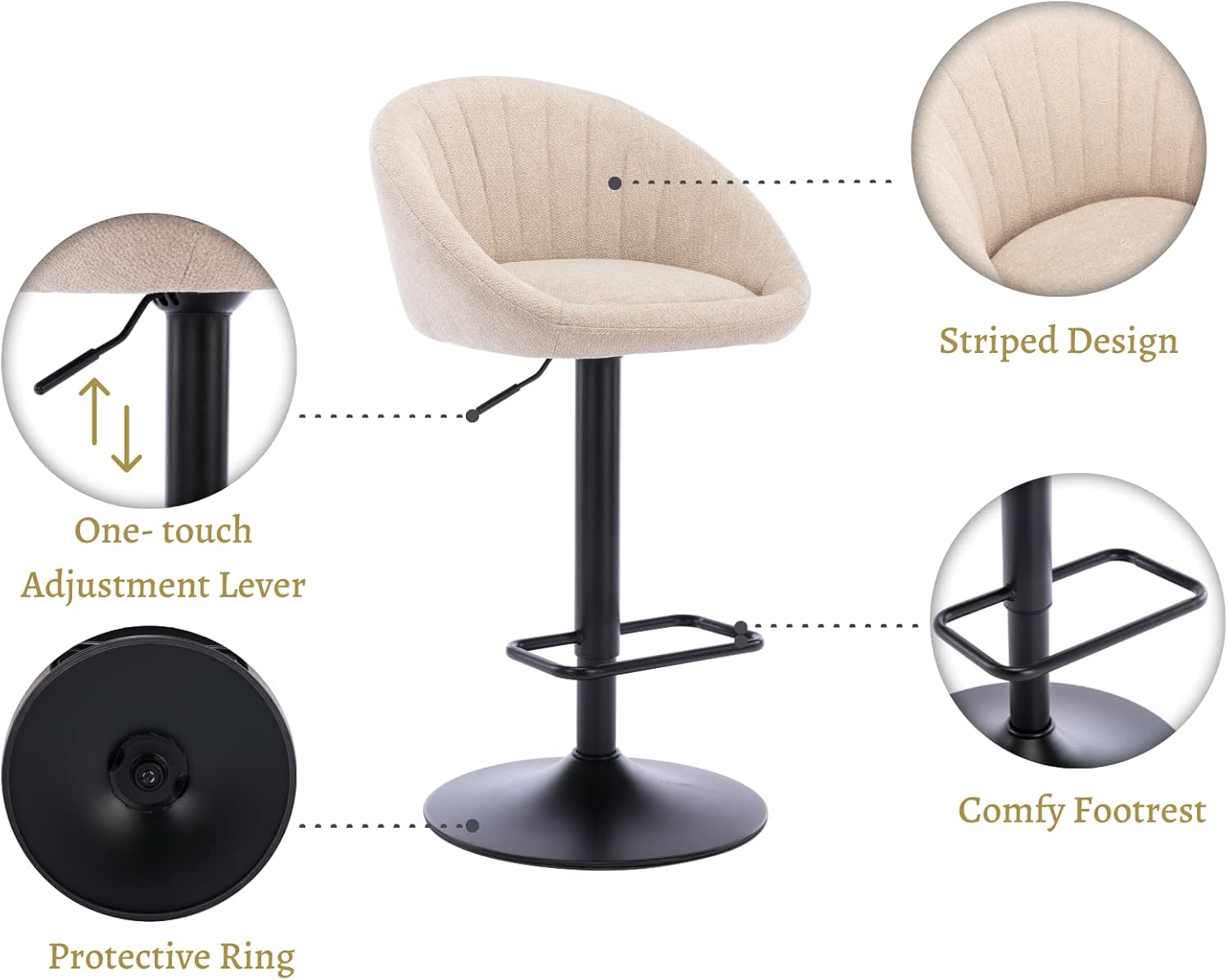 Set of 2 Modern Counter Height Barstools with Low Back Comfy Upholstered Kitchen Island Bar Chairs