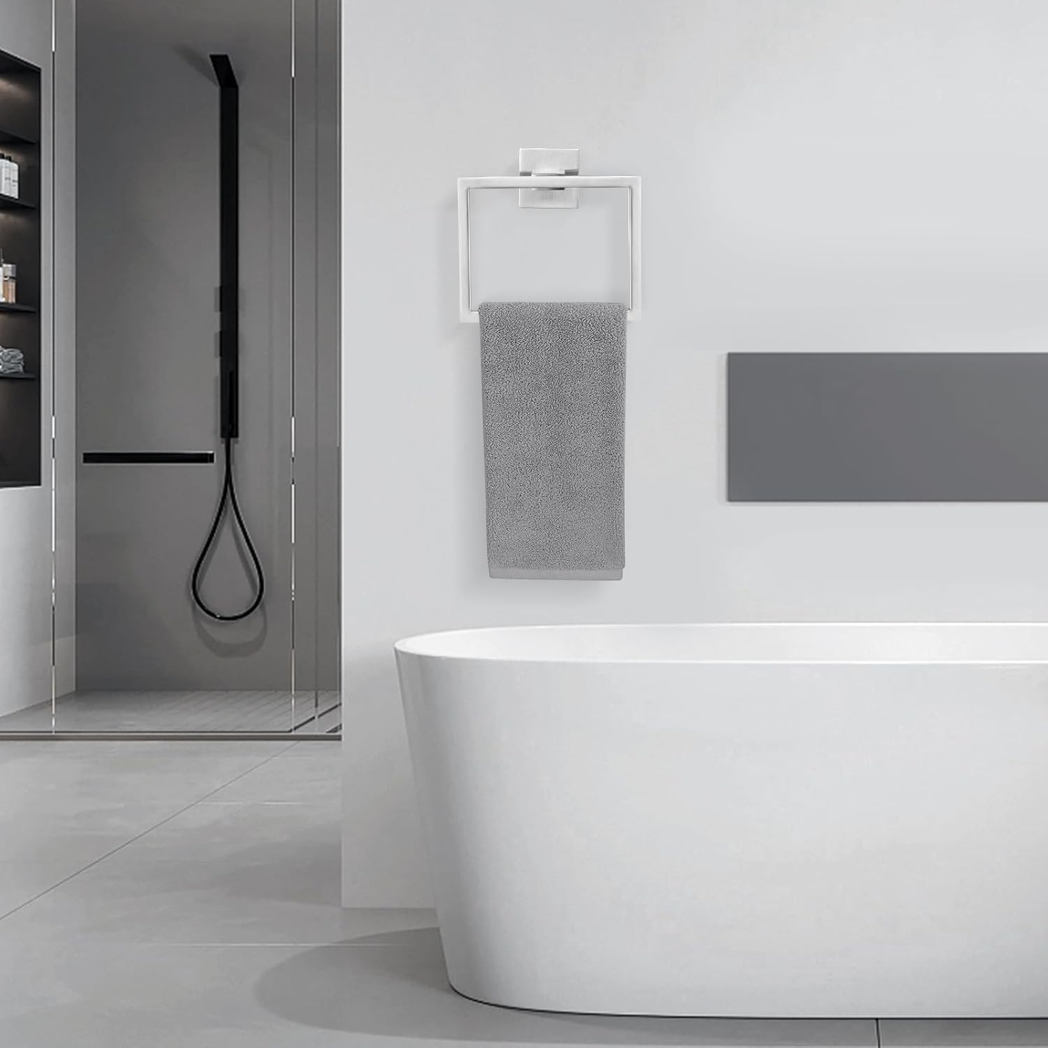 Towel Holder Bathroom Towel Ring, Brushed Nickel Hand Towel Bar, Stainless Steel Towel Rack Wall Mounted, Square Towel Hanger for Kitchen Lavatory