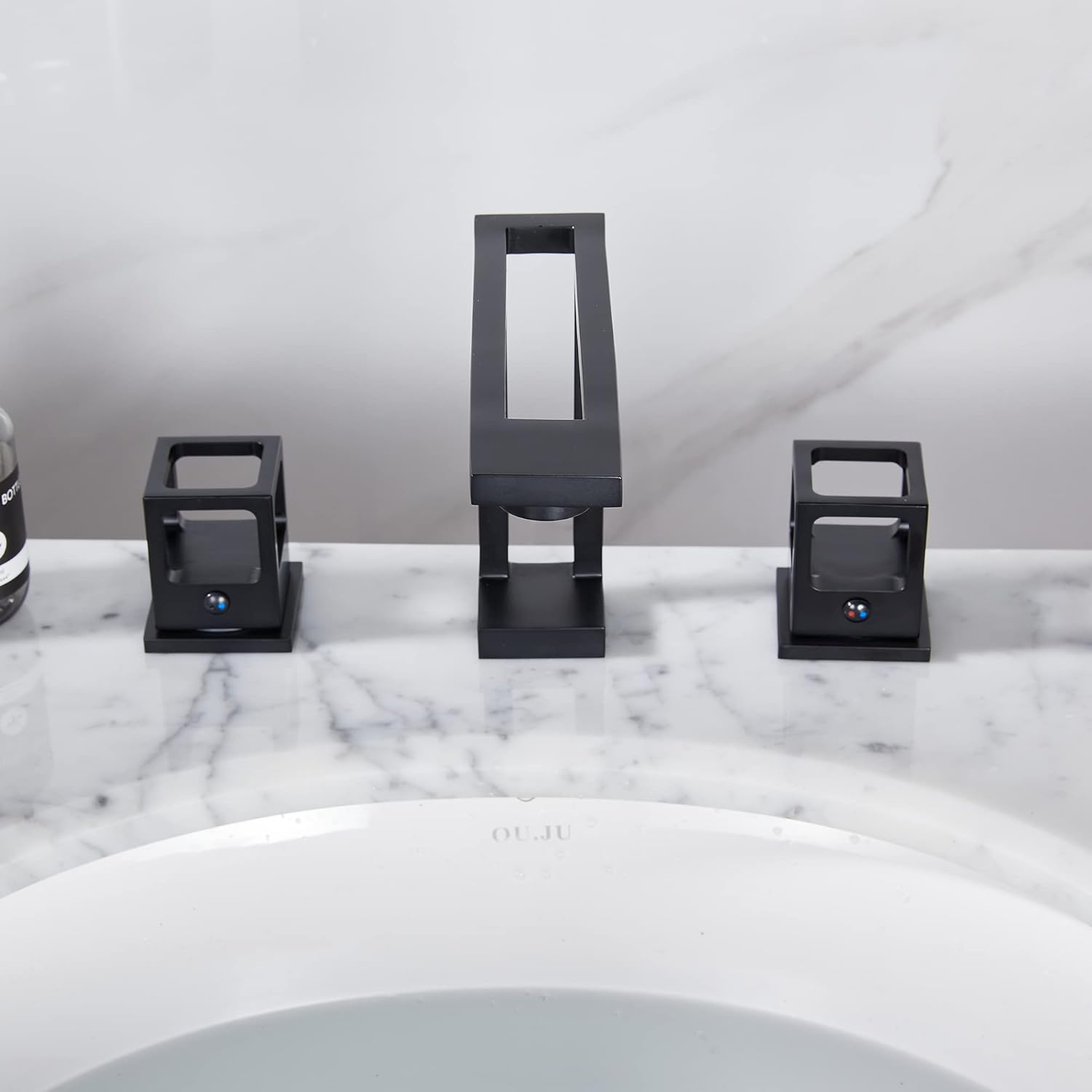 Bathroom Sink Faucet Widespread Black Bathroom Faucet 3 Hole 2 Handles Faucet for Bath Sink Hollow Out Design Modern Vanity with Water Supply Lines Bathtub 8-16inch Mixer Tap