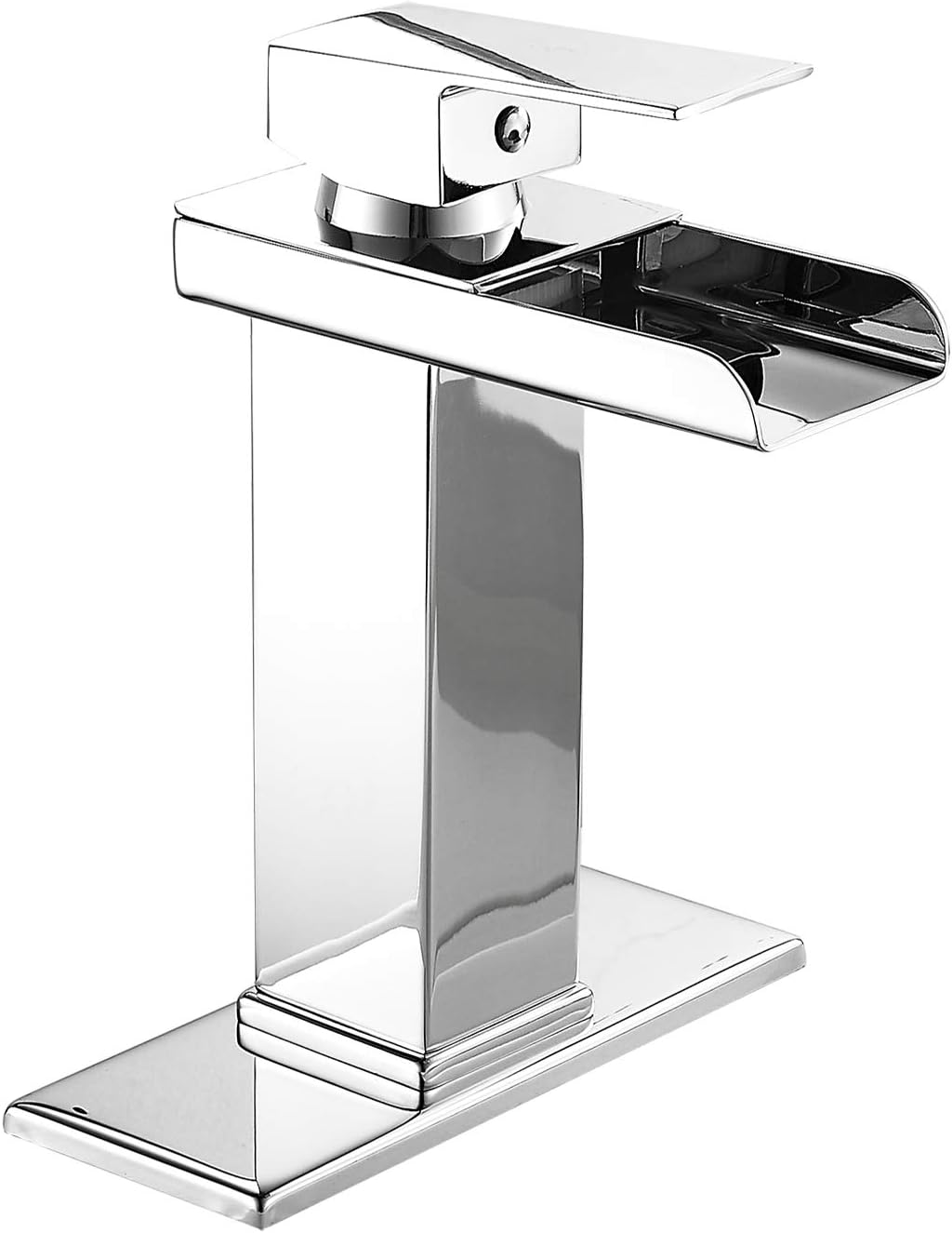 Chrome Bathroom Faucet Waterfall Modern Single Hole One Handle Lavatory Vanity Sink Faucet with Water Supply Hose Deck Mount Commercial