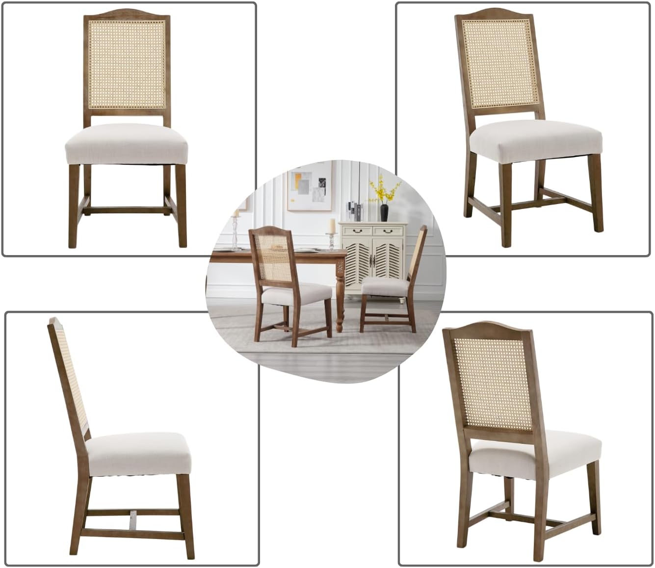 Dining Room Chairs with Cane Back Mid Century Modern Kitchen Chairs Natural Wood Frame Side Chairs