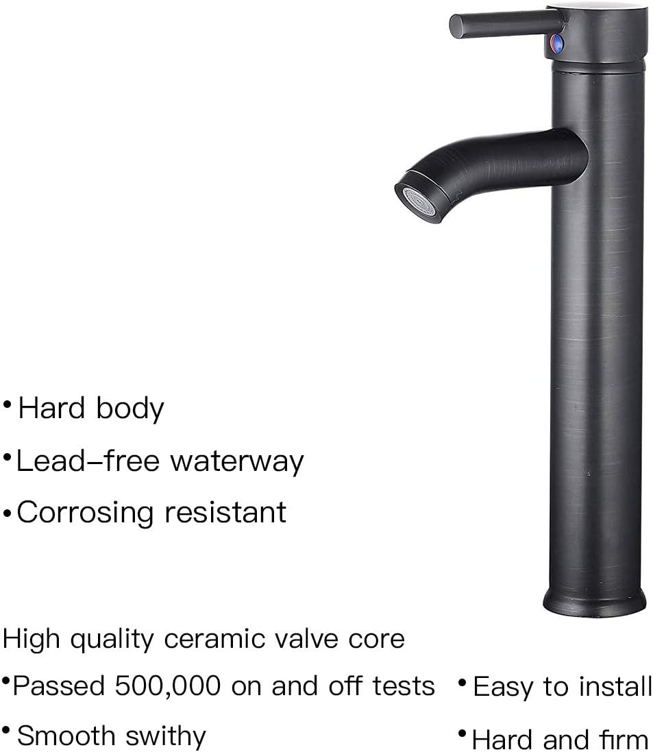 Bathroom Vessel Sink Faucet Oli Rubbed Bronze Sink Bowl Faucet Tall Single Handle One Hole Vanity Lavatory Basin Mix Tap Deck Mount Supply Lines Hose with Pop Up Drain Assembly