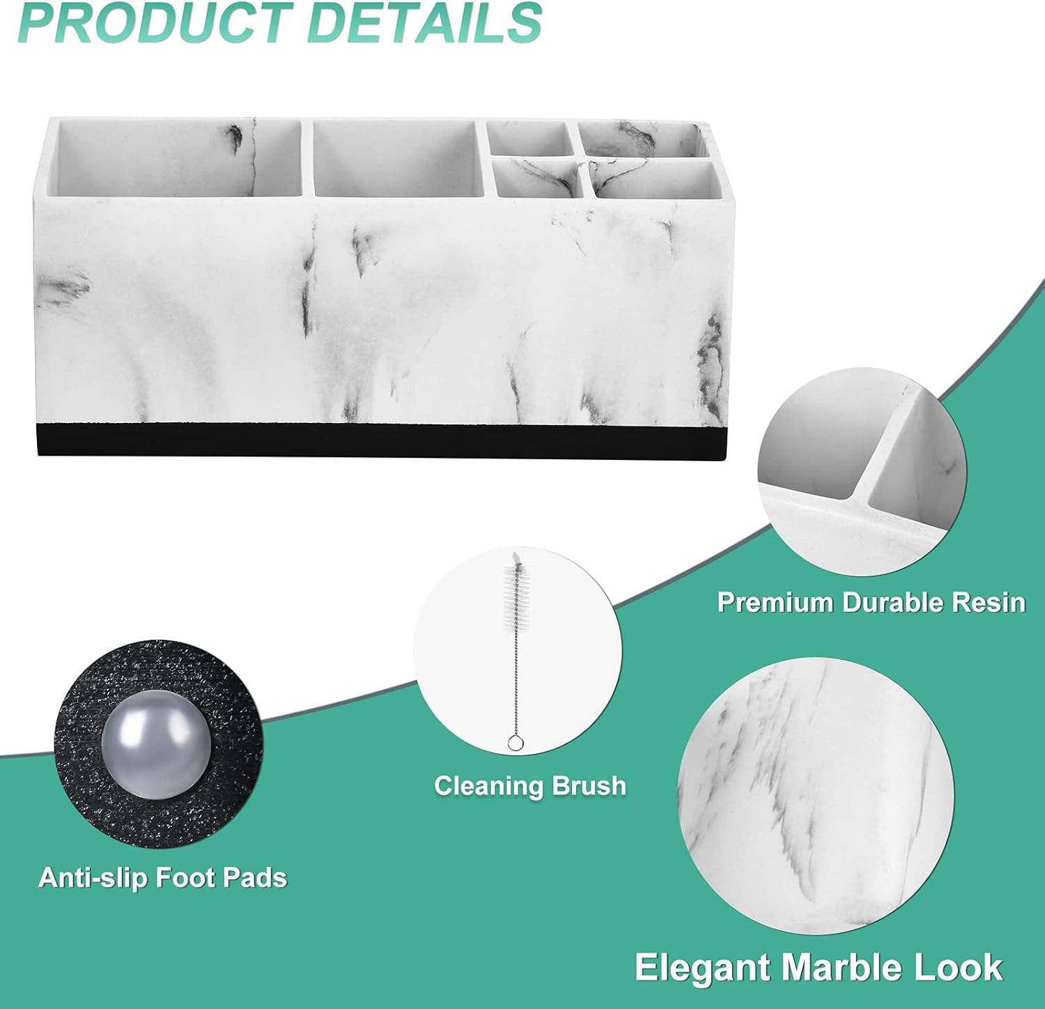 Toothbrush Holder for Bathroom, Bathroom Organizer Countertop, Rectangle 6 Compartment Bathroom Accessories