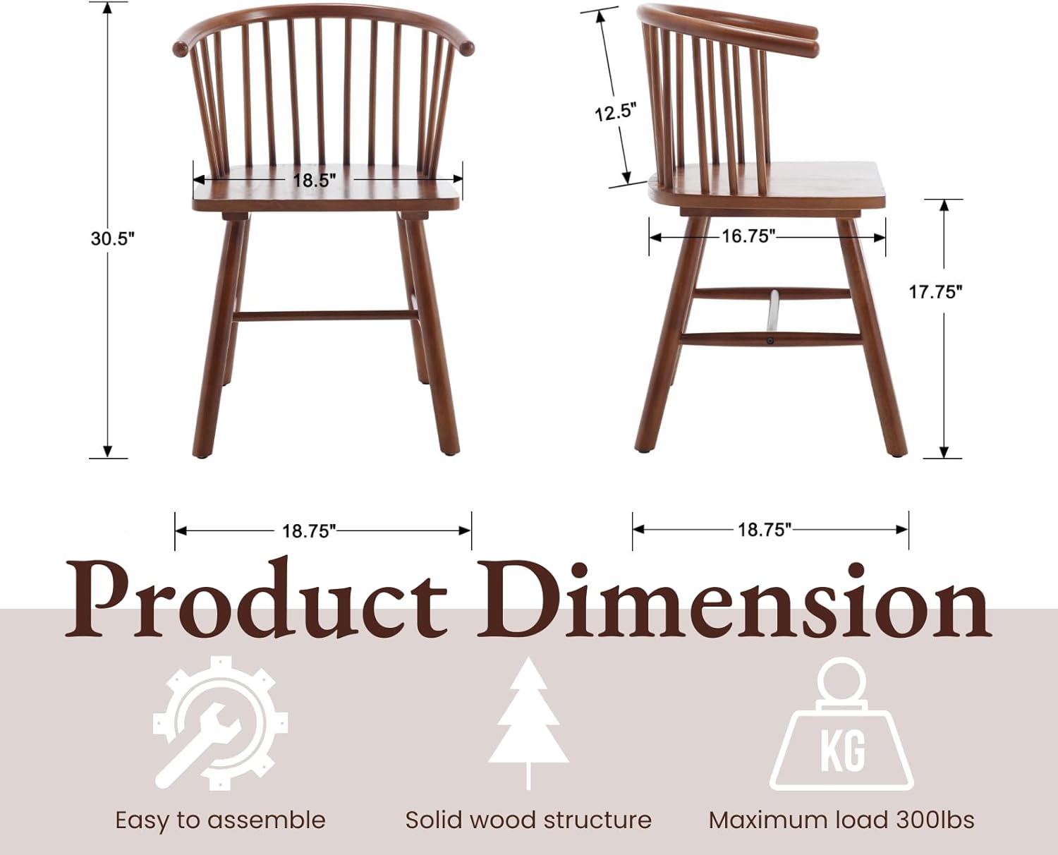 Farmhouse Spindle Dining Room Chairs with Arms/Wide Curved Back Modern Kitchen Chairs Windsor Side Chair