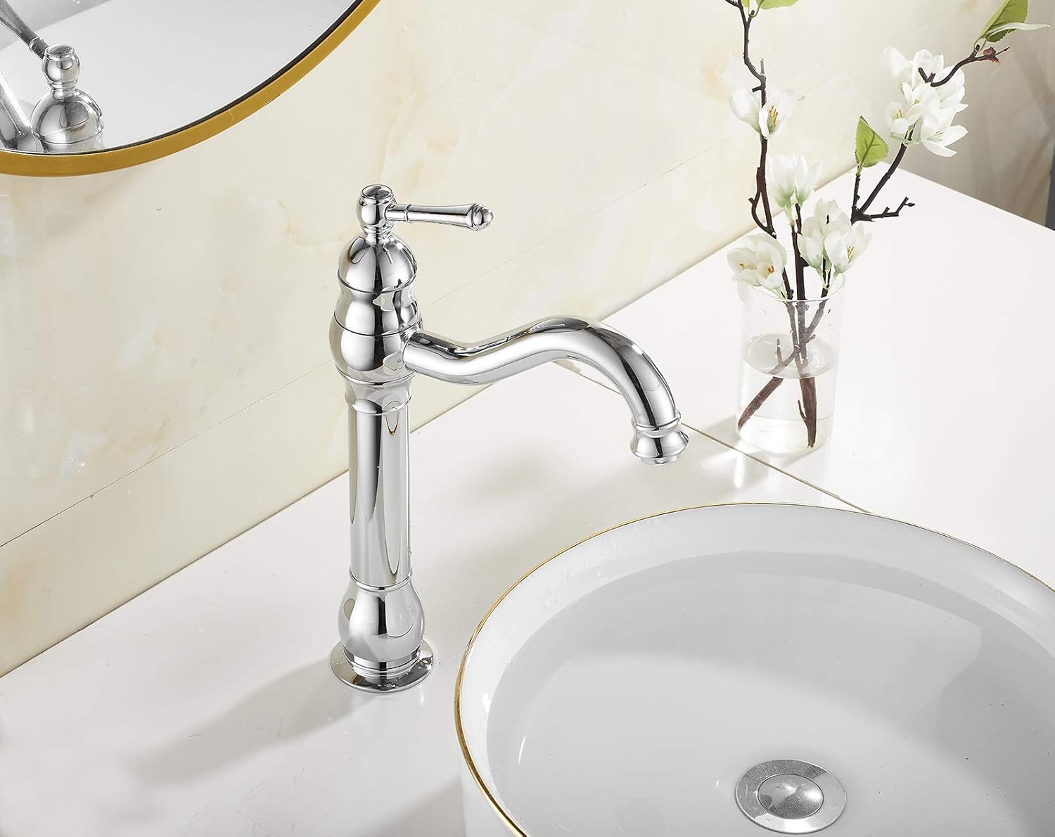 360° Swivel Spout Bathroom Vessel Sink Faucet Chrome Single Handle Tall Body Lavatory Vanity Faucet one Hole Bowl Sink Mixer Tap Commercial