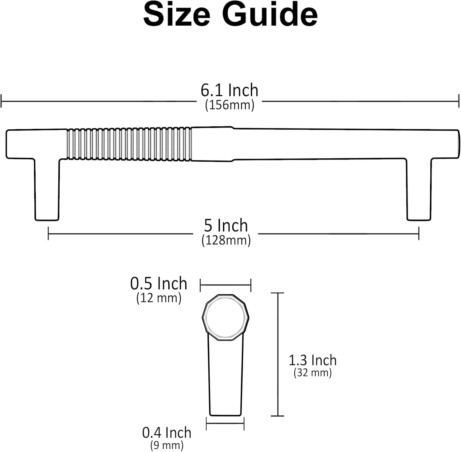 6 Pack Antique Brass Cabinet Pulls, 5 Inch(128mm) Hole Centers Cabinet Handles T Bar Kitchen Hardware for Cabinets and Drawers