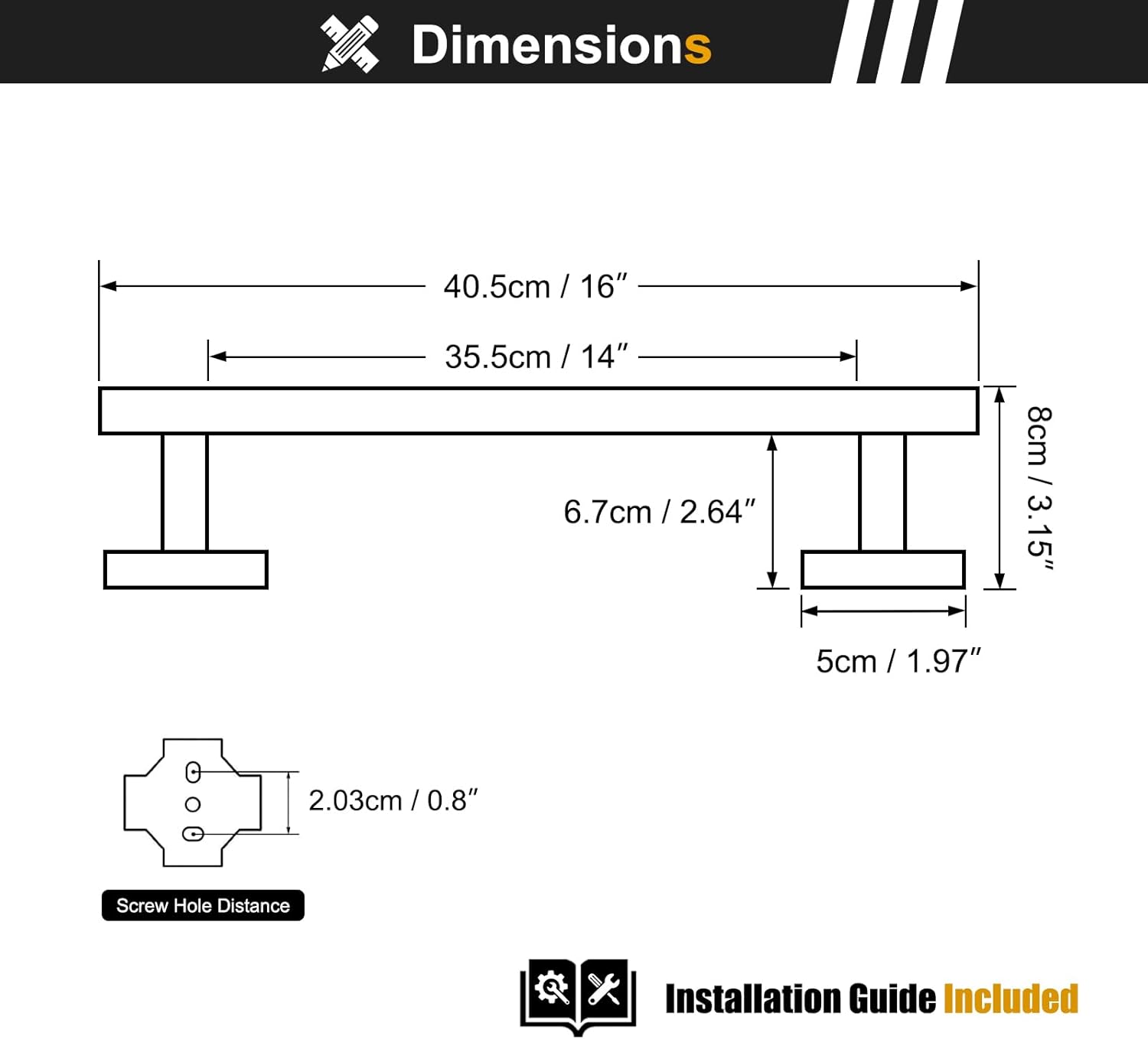 Towel Bar Matte Black, 13.9 Inch Towel Holder Bathroom, 304 Stainless Steel Square Towel Rack Bathroom Accessories Wall Mounted, Total Length 16 Inch
