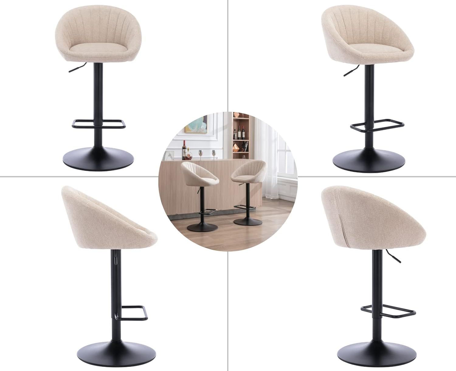 Set of 2 Modern Counter Height Barstools with Low Back Comfy Upholstered Kitchen Island Bar Chairs