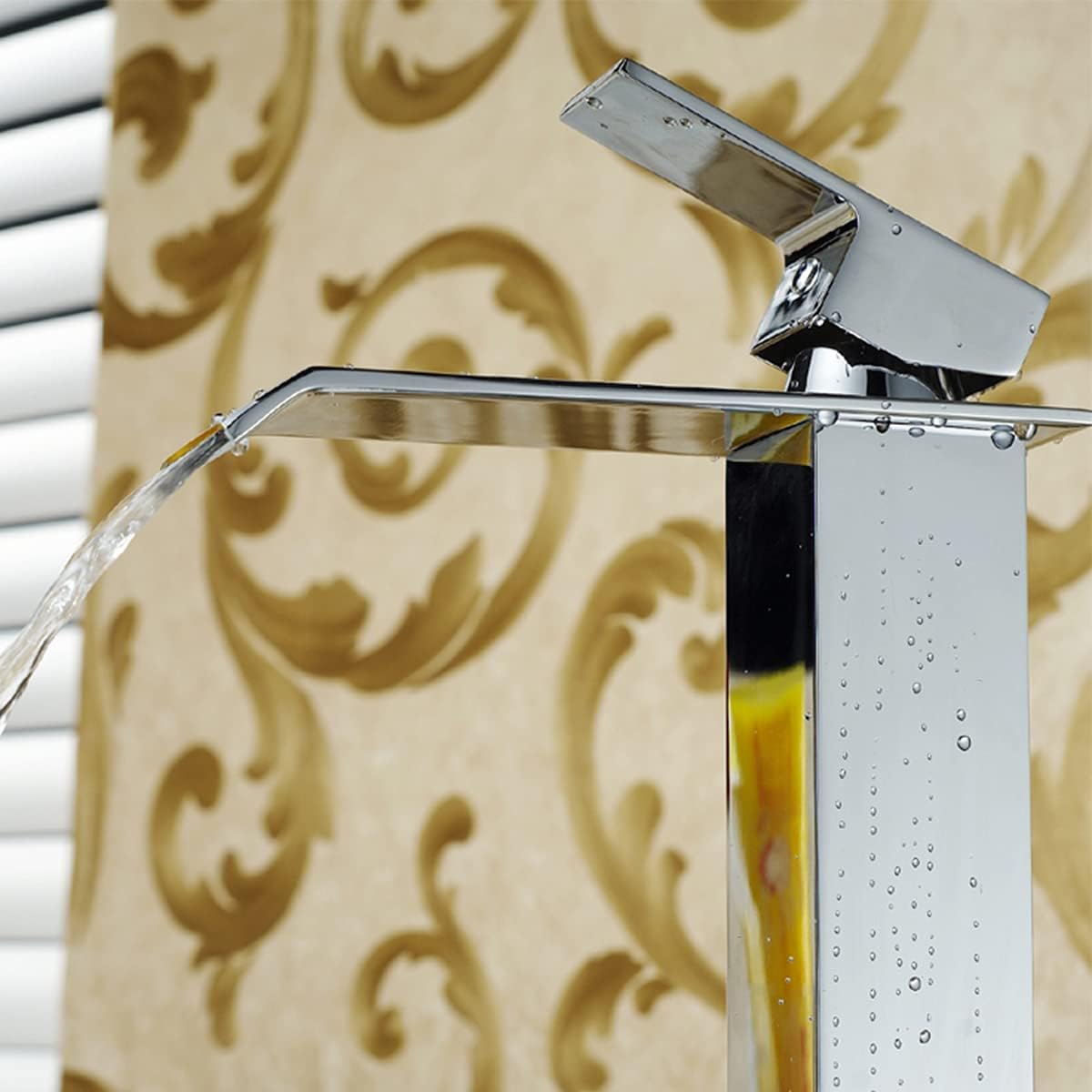 Chrome Bathroom Vessel Faucet Waterfall One Hole Bowl of Sink Faucet Tall Single Handle Bathroom Faucets with Drain Assembly Modern Vanity Lavatory Deck Mount Supply Lines Hose