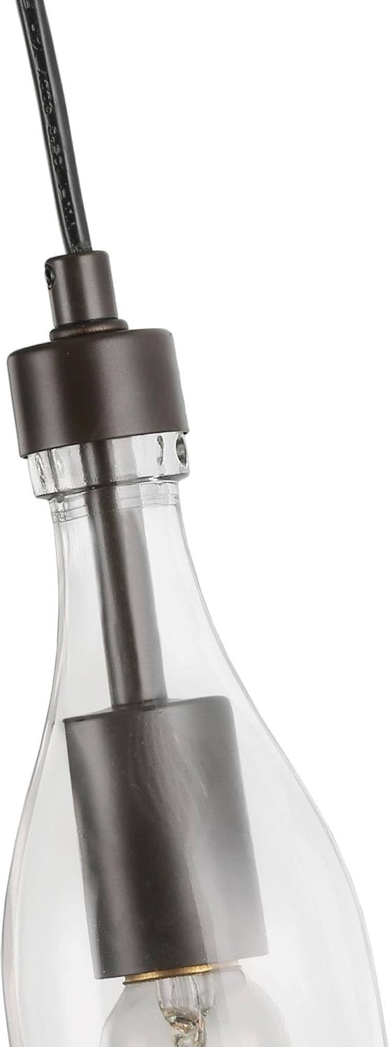 Farmhouse Glass Pendant Light Fixtures, Modern Industrial Hanging Pendant Lighting with Faux-Wood Finish for Kitchen Island