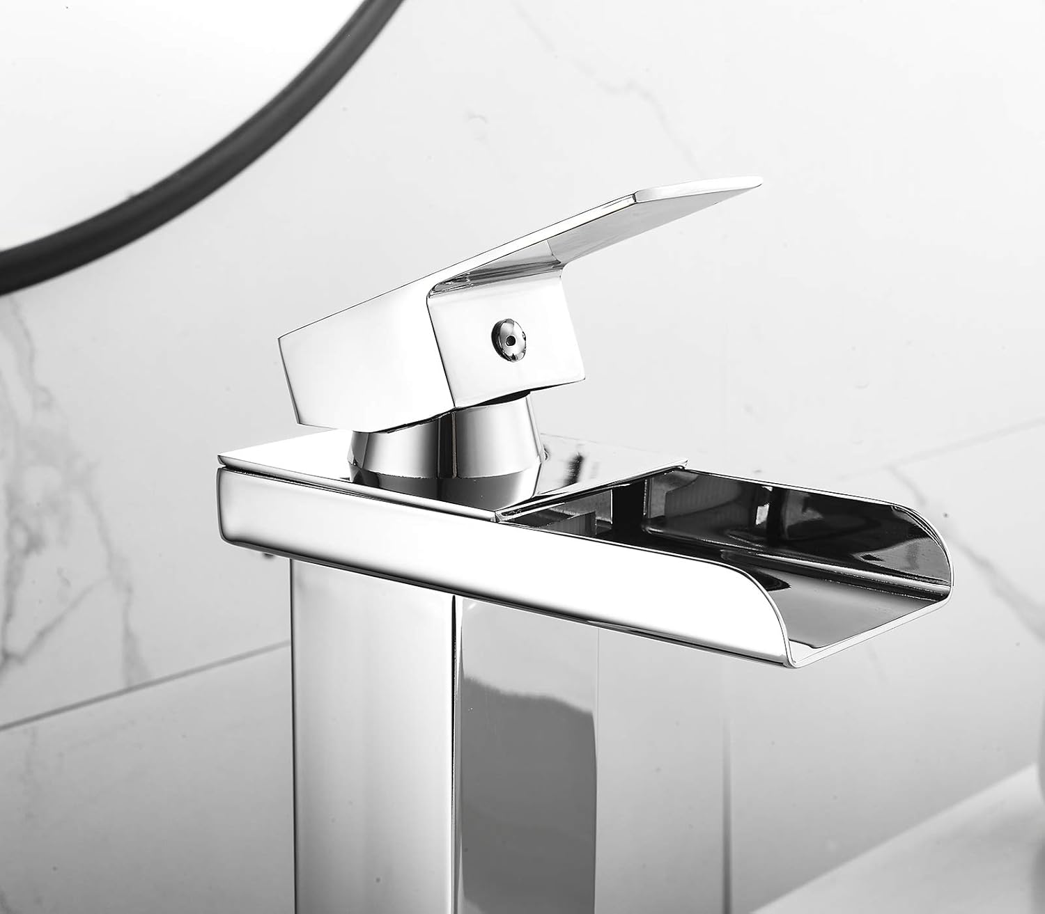 Chrome Bathroom Faucet Waterfall Modern Single Hole One Handle Lavatory Vanity Sink Faucet with Water Supply Hose Deck Mount Commercial