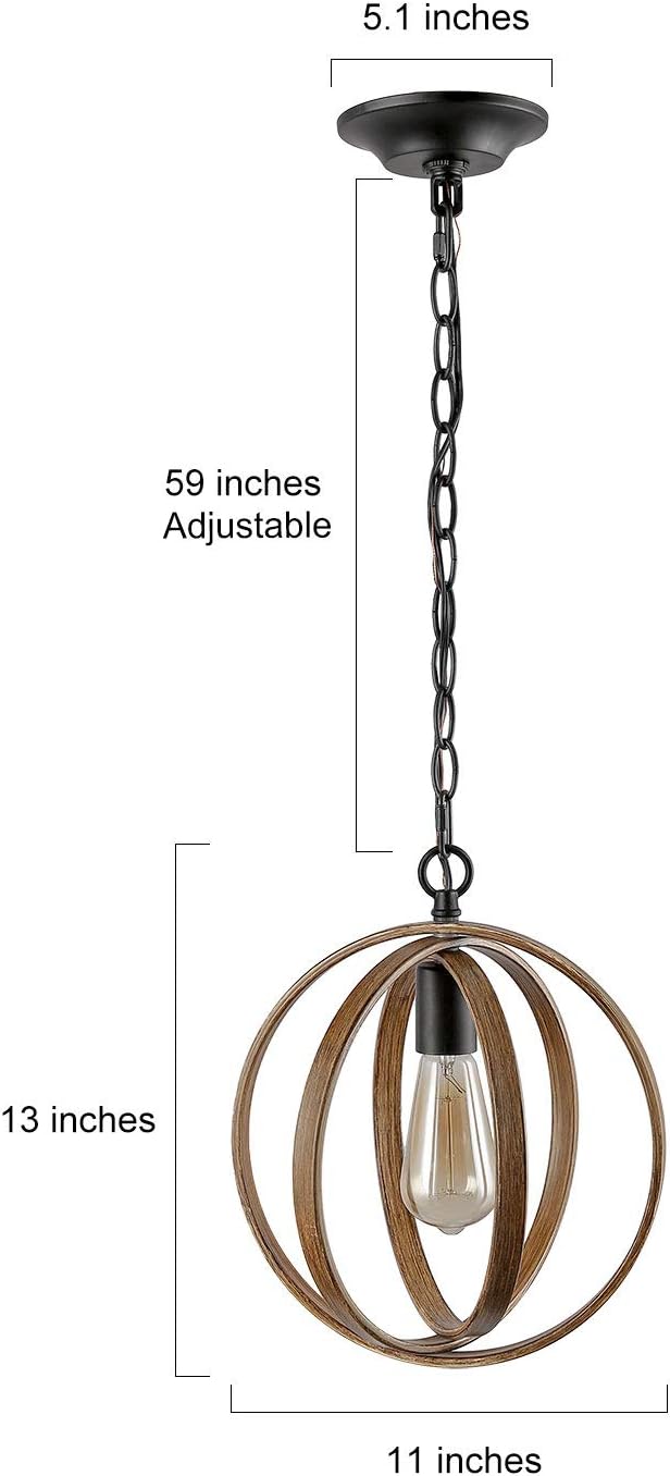 Farmhouse Pendant Lighting for Kitchen Island, Metal Globe Chandelier, 11” in Dia