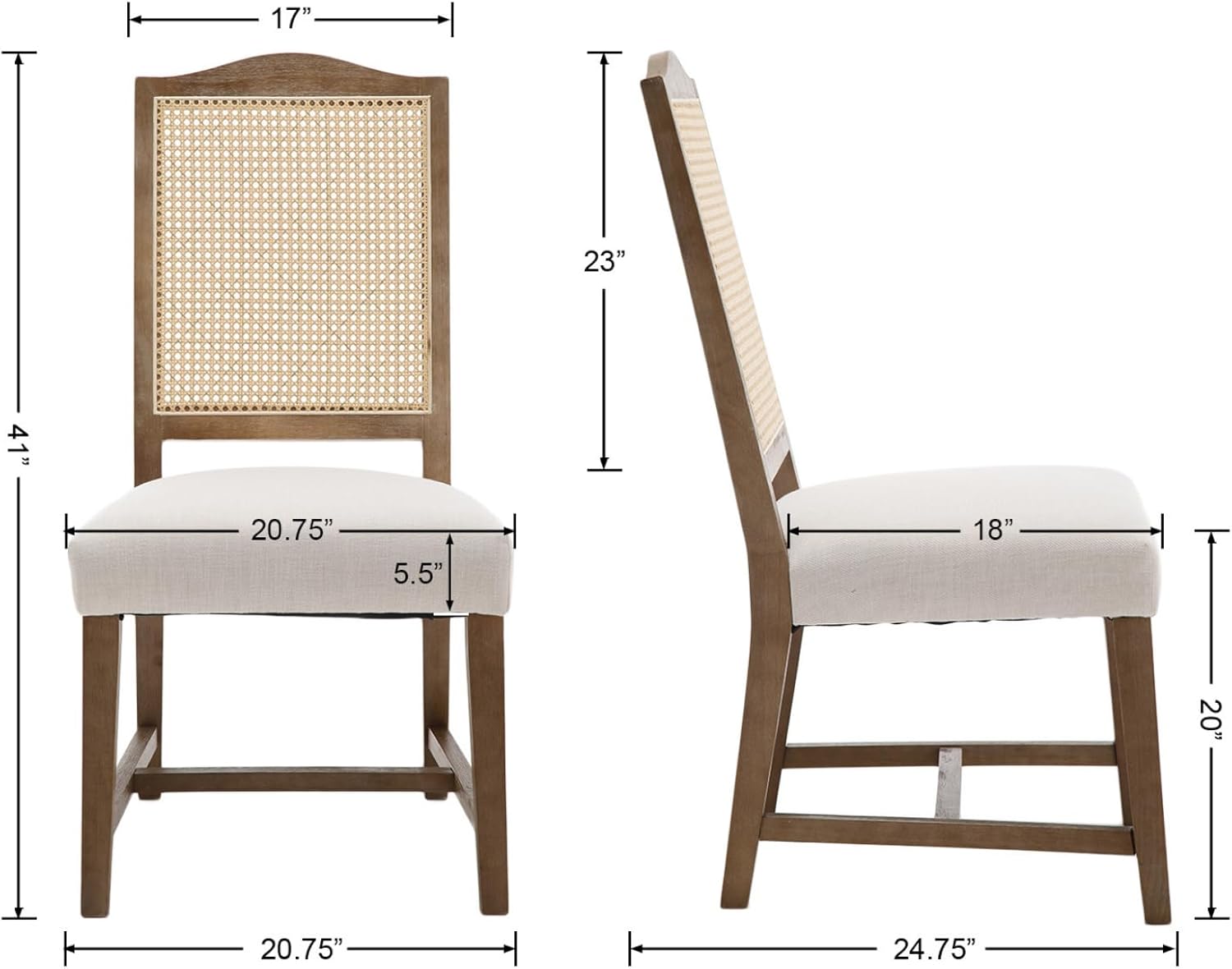 Dining Room Chairs with Cane Back Mid Century Modern Kitchen Chairs Natural Wood Frame Side Chairs