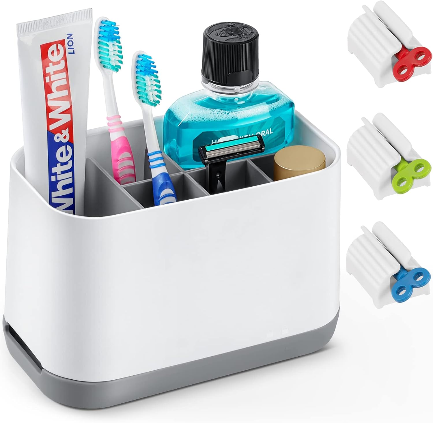 Toothbrush Holders for Bathrooms, Electric Tooth Brush Holder with Rolling Toothpaste Squeezer Dispenser