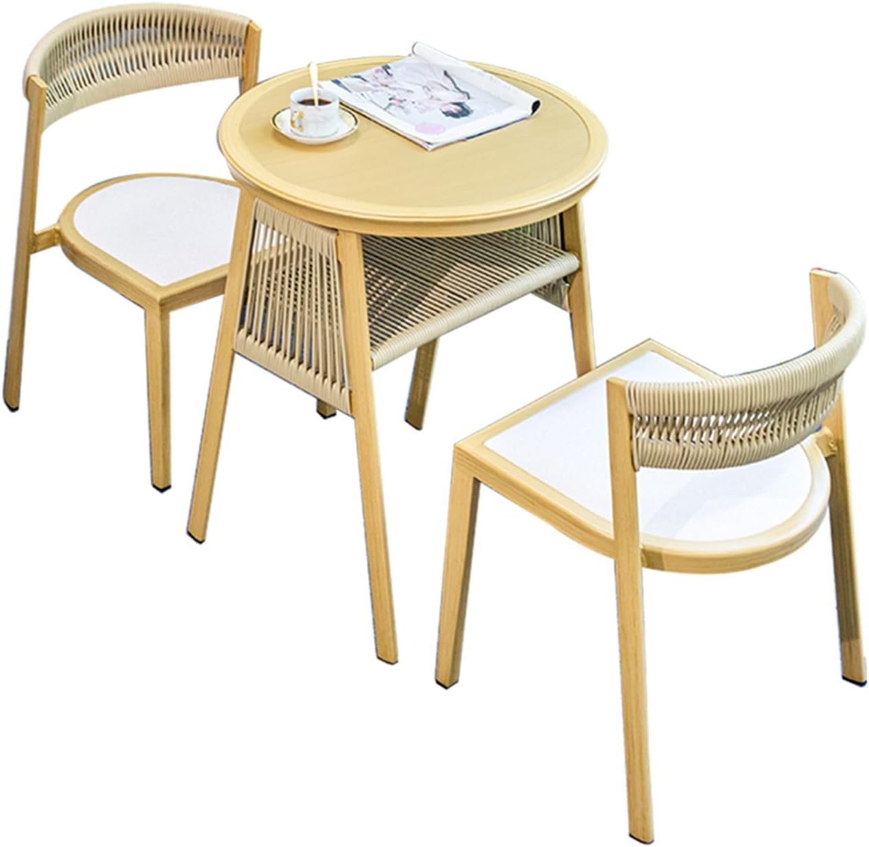 3Pcs Patio Bistro Set Rattan Aluminum Frame Balcony Table and Chair Set Round Table and 2 Chairs