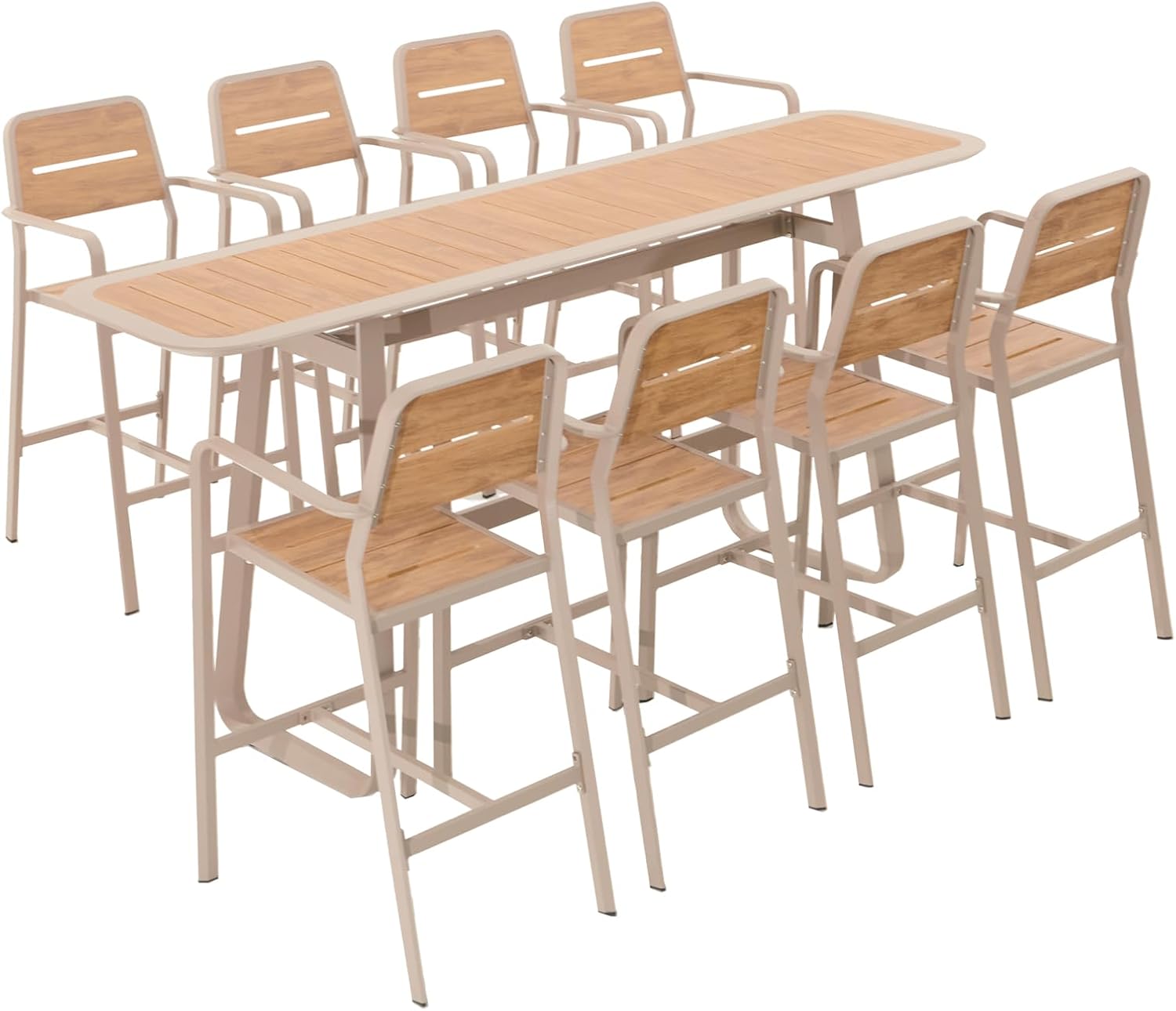 Outdoor Patio Bar Table Set Aluminum Frame Patio Bar Height Bistro Furniture Set w/Chairs and Plastic Wood Tabletop