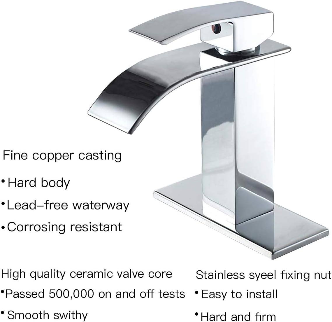 Chrome Bathroom Faucet Waterfall Single Hole One Handle Vanity Bathroom Sink Faucet Deck Mount Commercial Lavatory Bath Mixer Tap