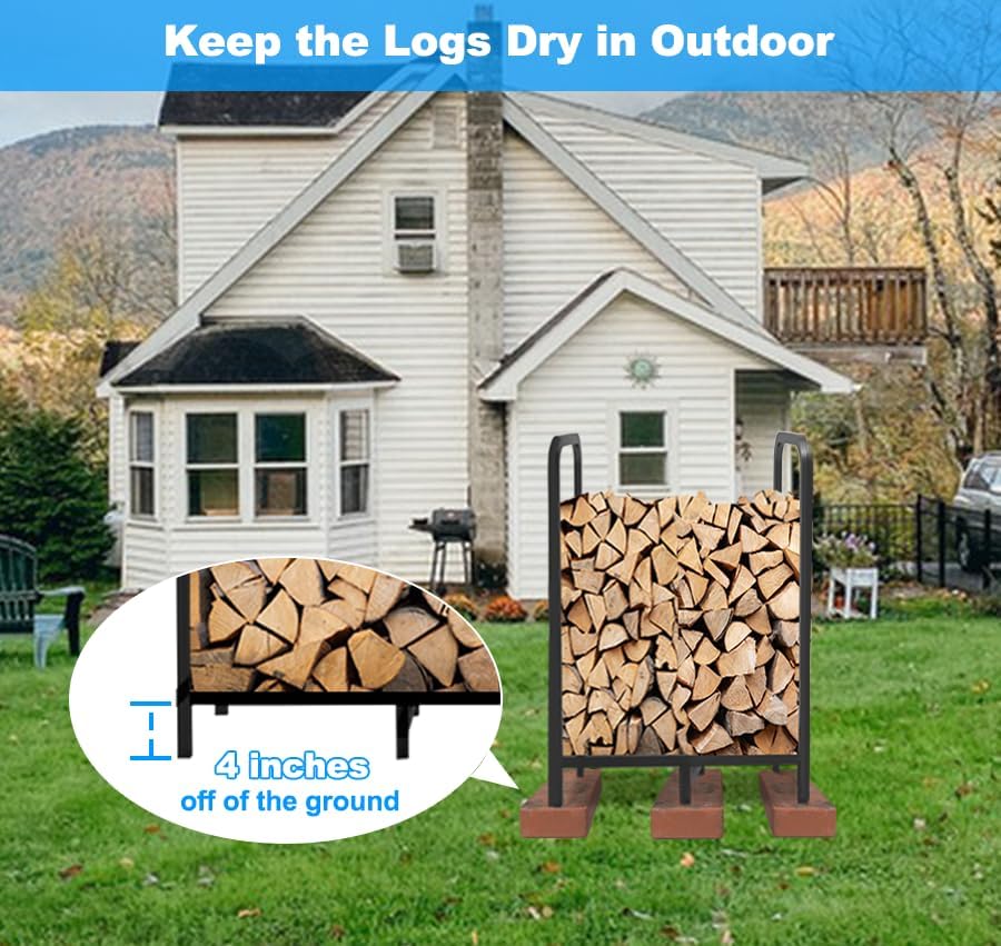 2.8ft Firewood Rack Holder, Adjustable Heavy Duty Fire Log Stacker Stand for Fireplace, Outdoor Indoor Metal Wood Pile Storage Organizer