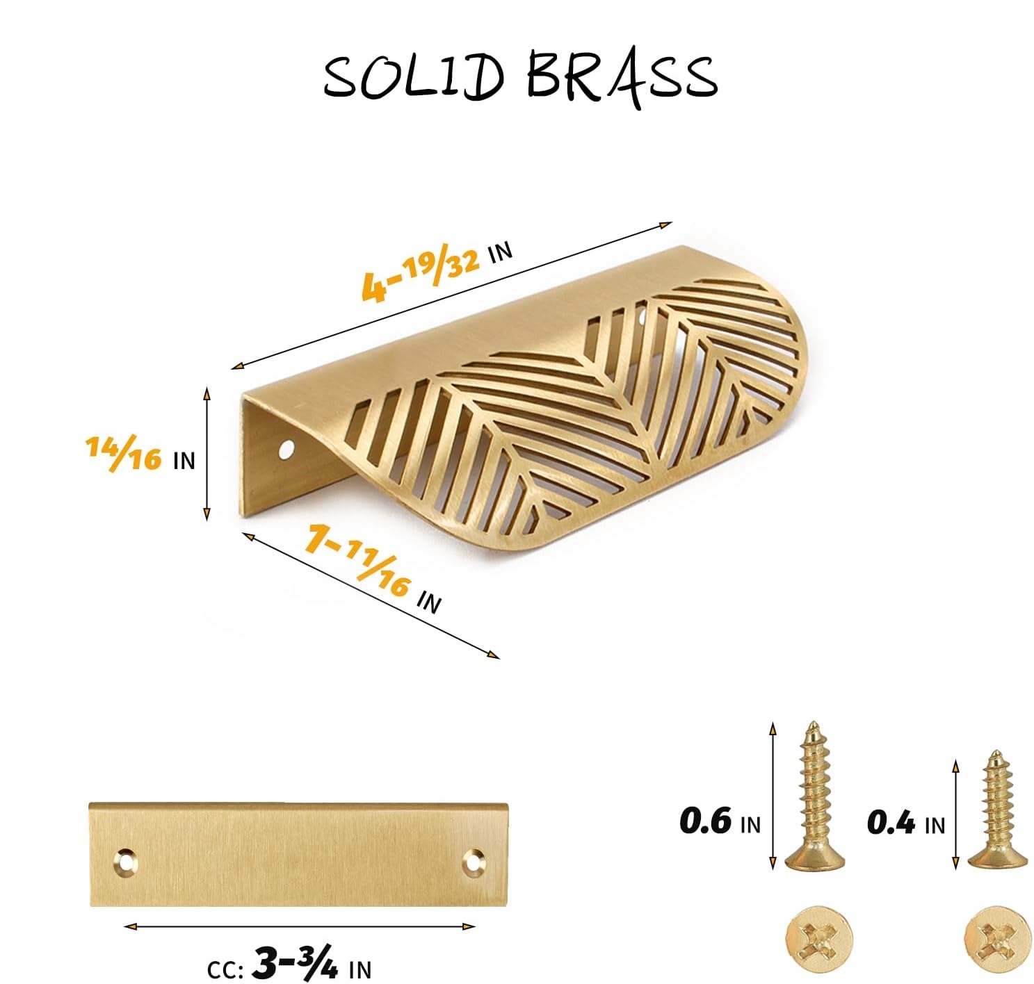 Solid Brass Cabinet Handles Brushed Gold Leaf Knobs and Pulls for Dresser Drawer Handles Edge Pulls,4-5/8"(117mm) Overall Length,4Pcs