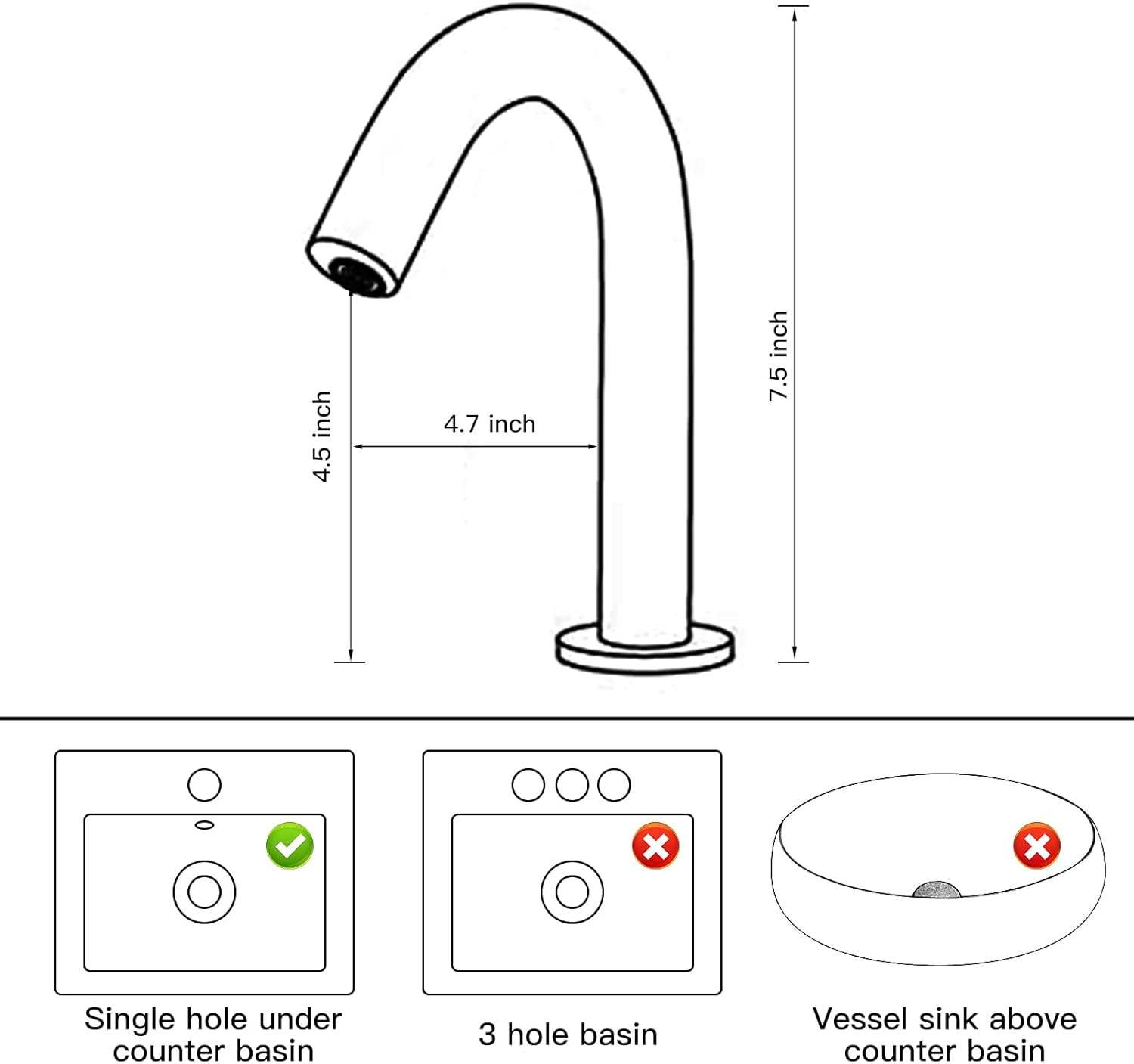 Automatic Touchless Black Sensor Bathroom Sink Faucet Small Kitchen Faucet Touch-Free Electric Motion Infrared Sensor Handfree Faucet Basin Sink Public Faucet Aerator Spout Dual Powered