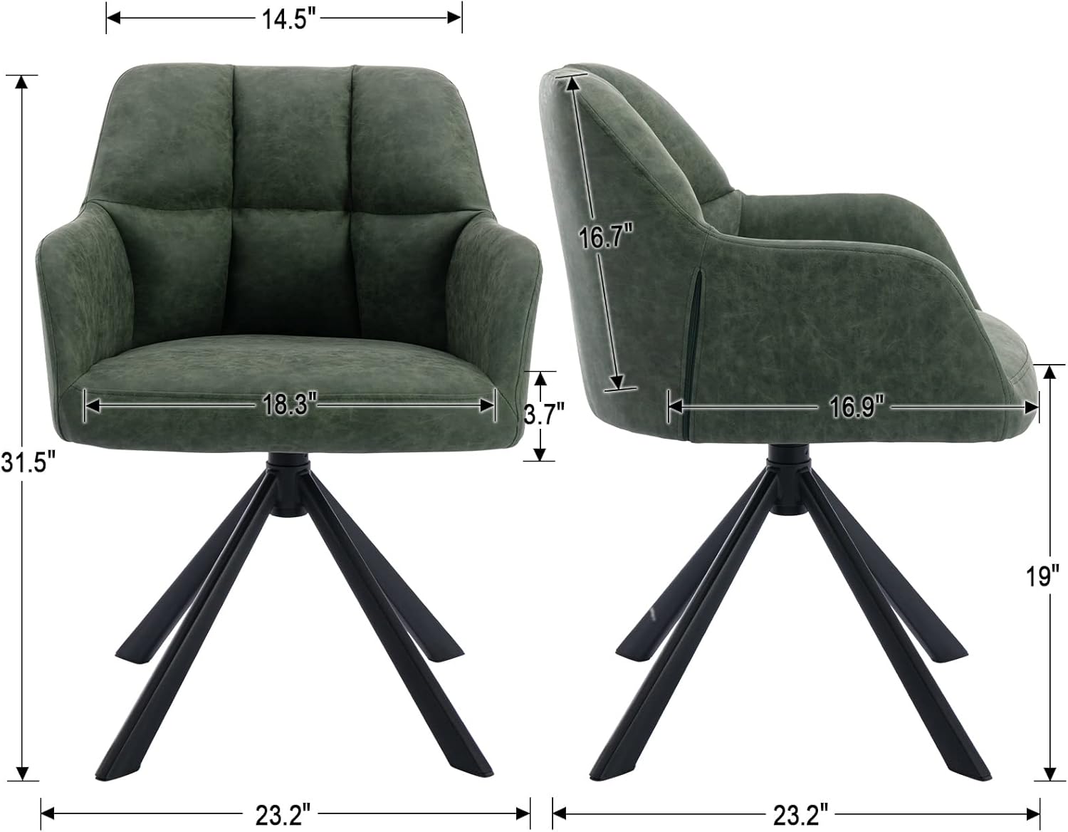 Comfy Leather Desk Chair Modern Computer Task Chair no Wheels Swivel Accent Chair with Mid Back Arm Chair