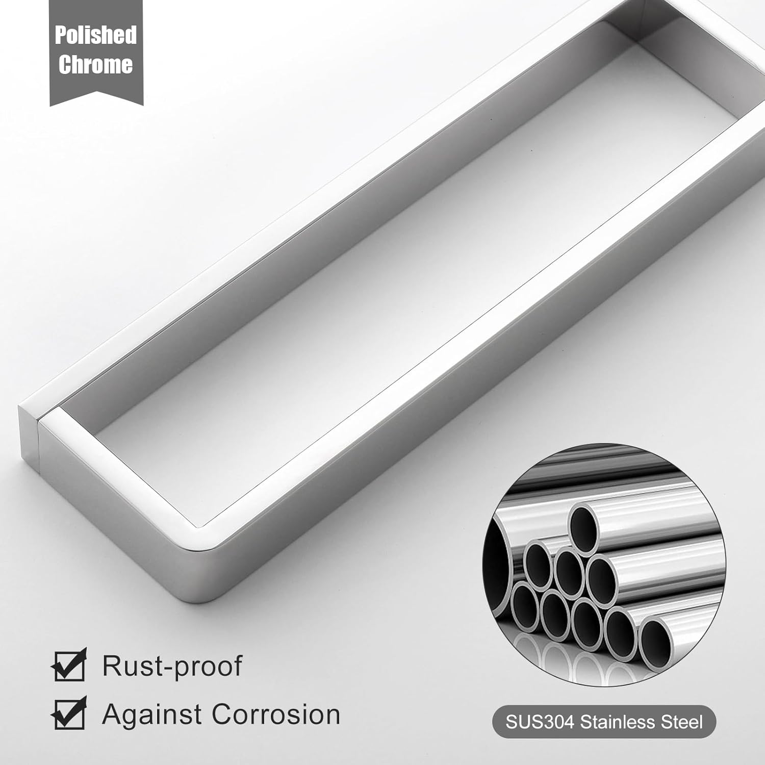 Bathroom Towel Bar Chrome, 11.8 Inch 304 Stainless Steel Bath Accessories Towel Rack Hanger, Bathroom Kitchen Square Hand Towel Holder Wall Mounted