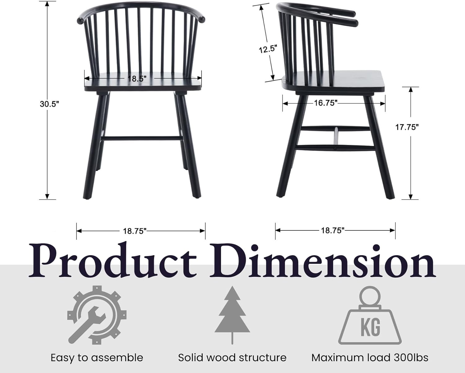 Farmhouse Spindle Dining Room Chairs with Arms/Wide Curved Back Modern Kitchen Chairs Windsor Side Chair
