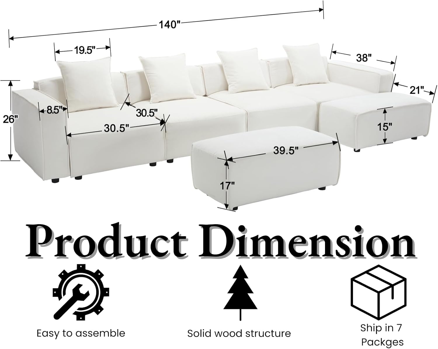 Oversized Modular Sectional Sofa Couch U Shaped Sleeper Couch with Ottoman Chenille Upholstered Deep Seat Couch
