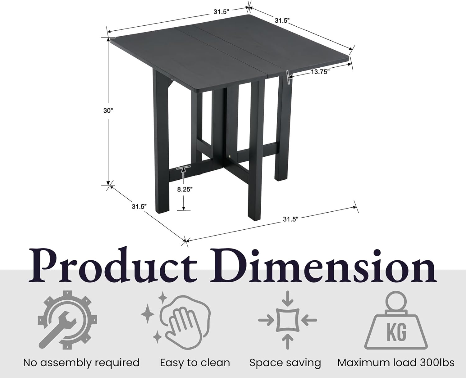 Small Folding Table Square Foldable Card Table Farmhouse Wood Dining Table Side Table for Puzzle Drop Leaf Table for Kitchen/Small Spaces