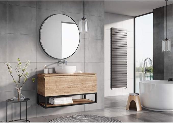 34inch Bathroom Round Mirror,Wall Mounted Vanity Mirror,Steel Frame,Black,Steel Frame