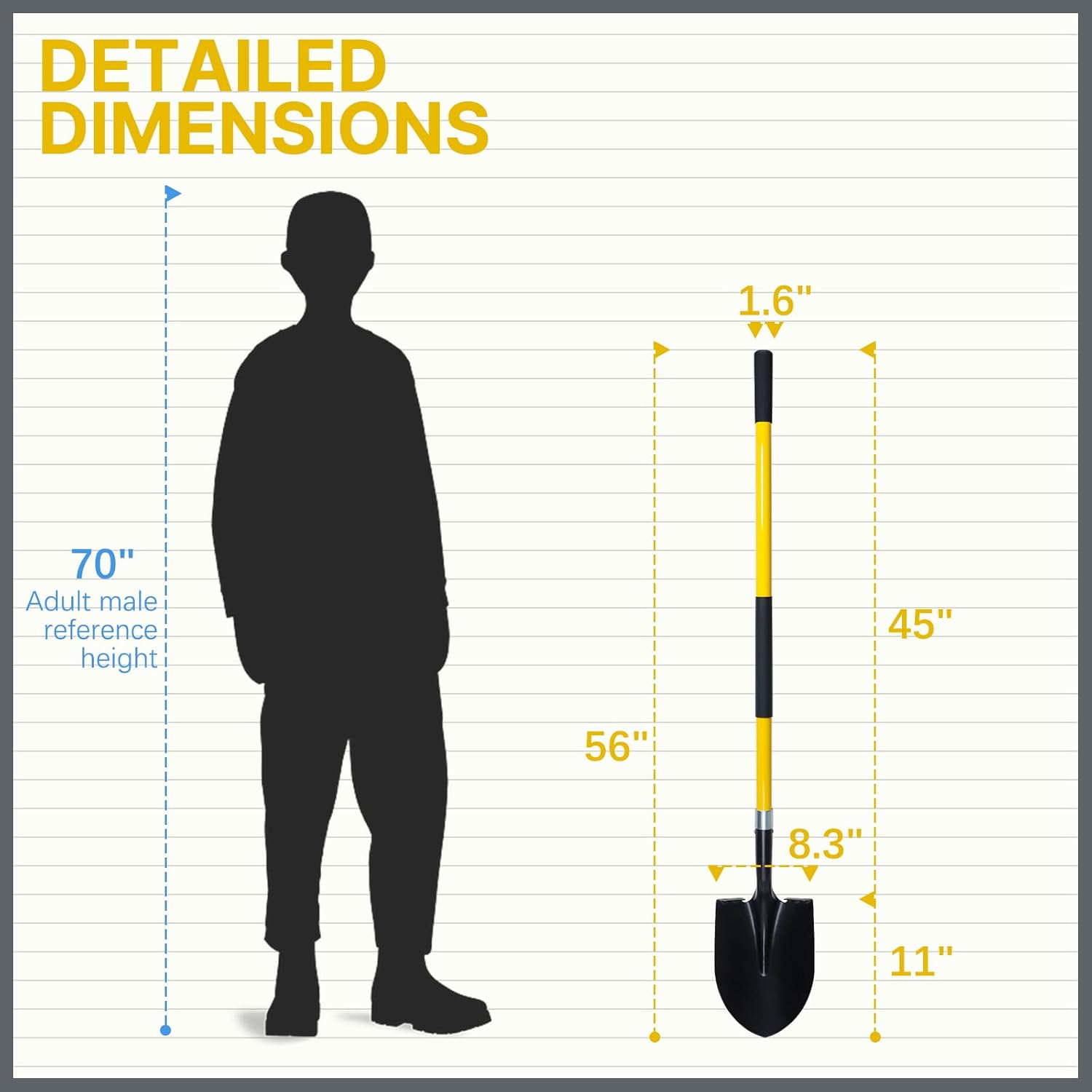 Shovel for Digging, 56 Inches Heavy Duty Shovel for Gardening, Round Shovel for Digging with Fiberglass Handle