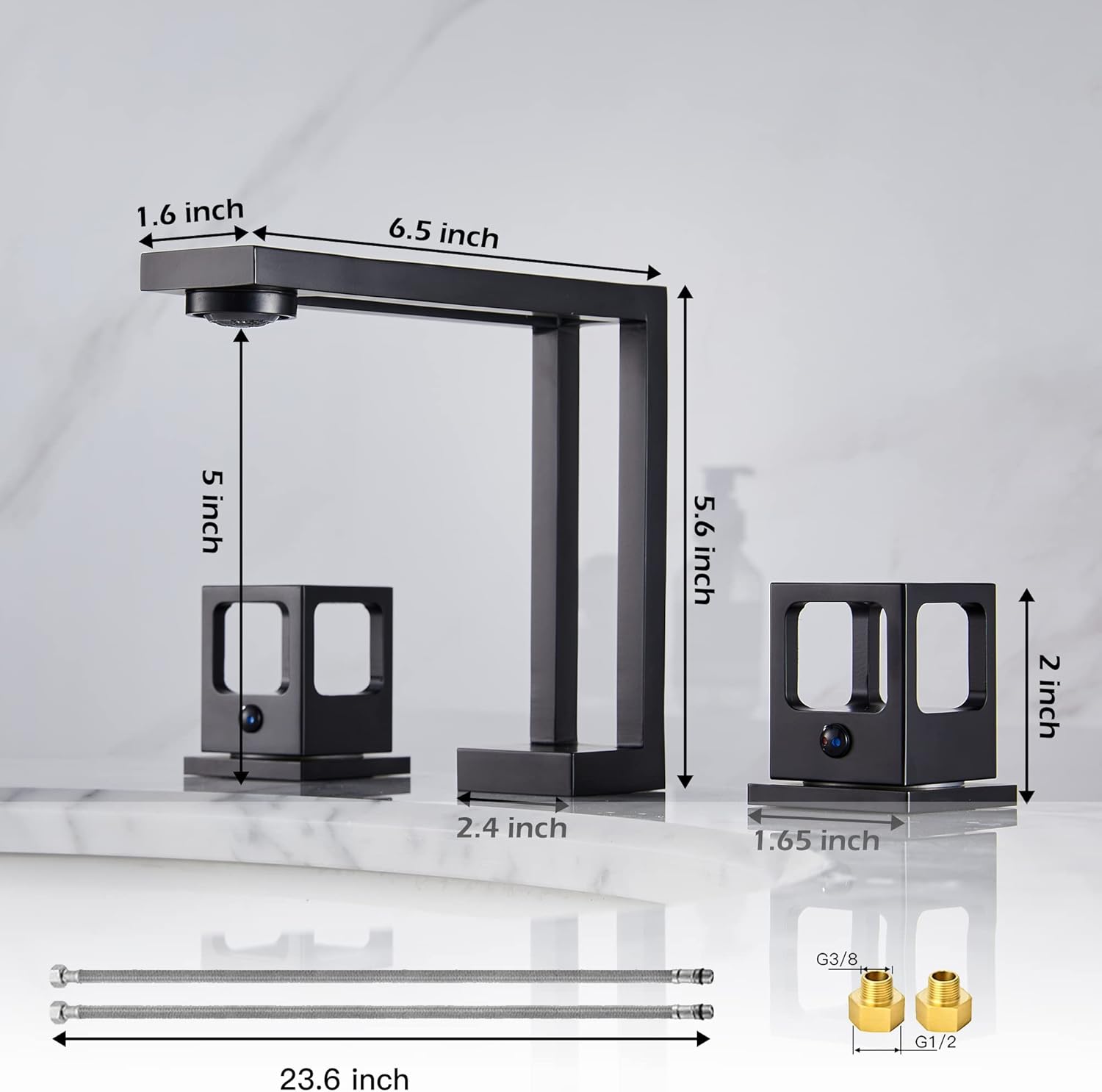 Bathroom Sink Faucet Widespread Black Bathroom Faucet 3 Hole 2 Handles Faucet for Bath Sink Hollow Out Design Modern Vanity with Water Supply Lines Bathtub 8-16inch Mixer Tap