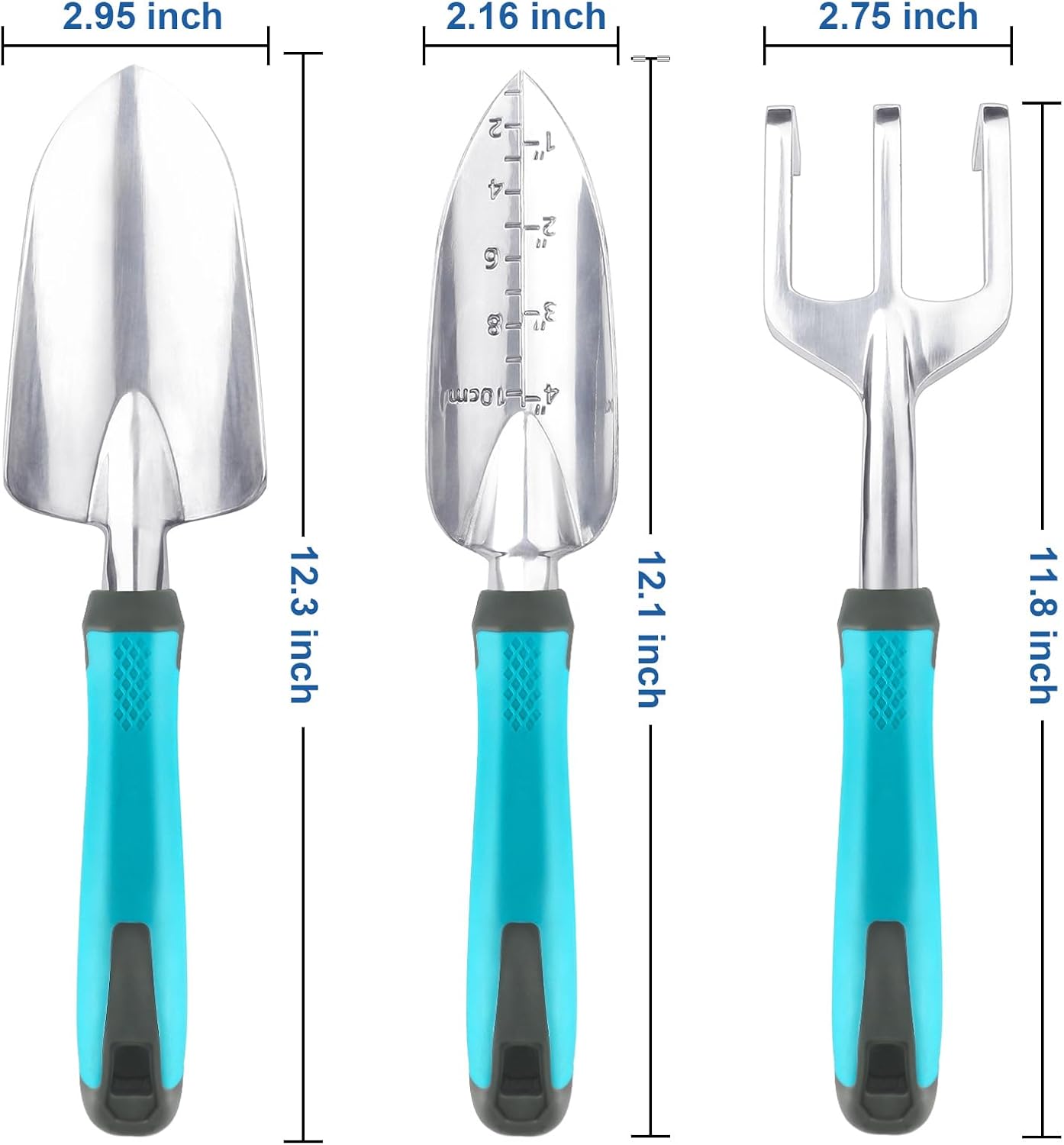 3 Pack Gardening Tools Set, Heavy Duty Garden Tools Set Include Garden Shovel, Transplant Trowel and Hand Rake with Ergonomic Handle