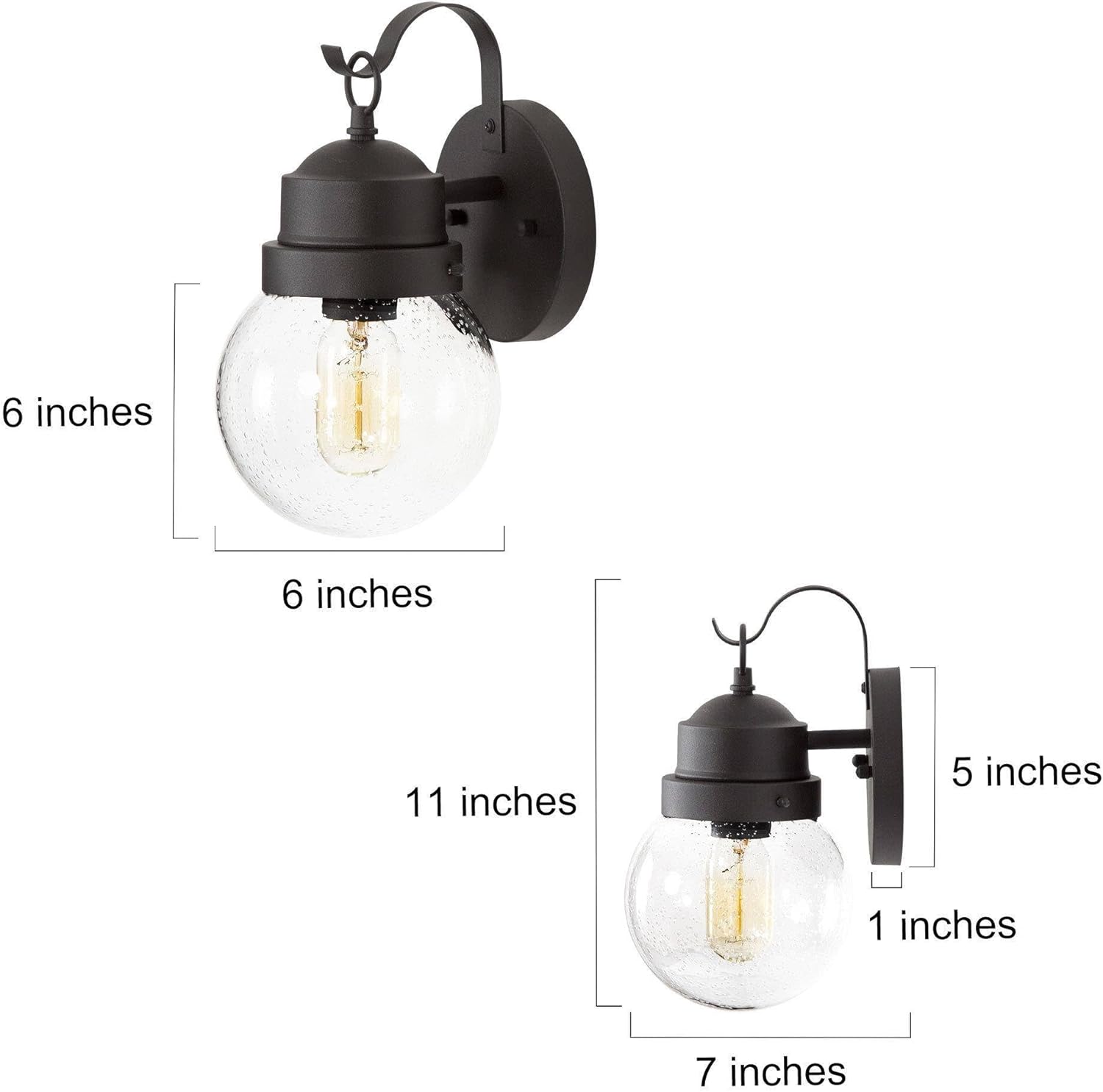 Exterior Globe Anti Rust Waterproof Wall Sconce with Seeded Glass, Modern Farmhouse Outdoor Porch Lights