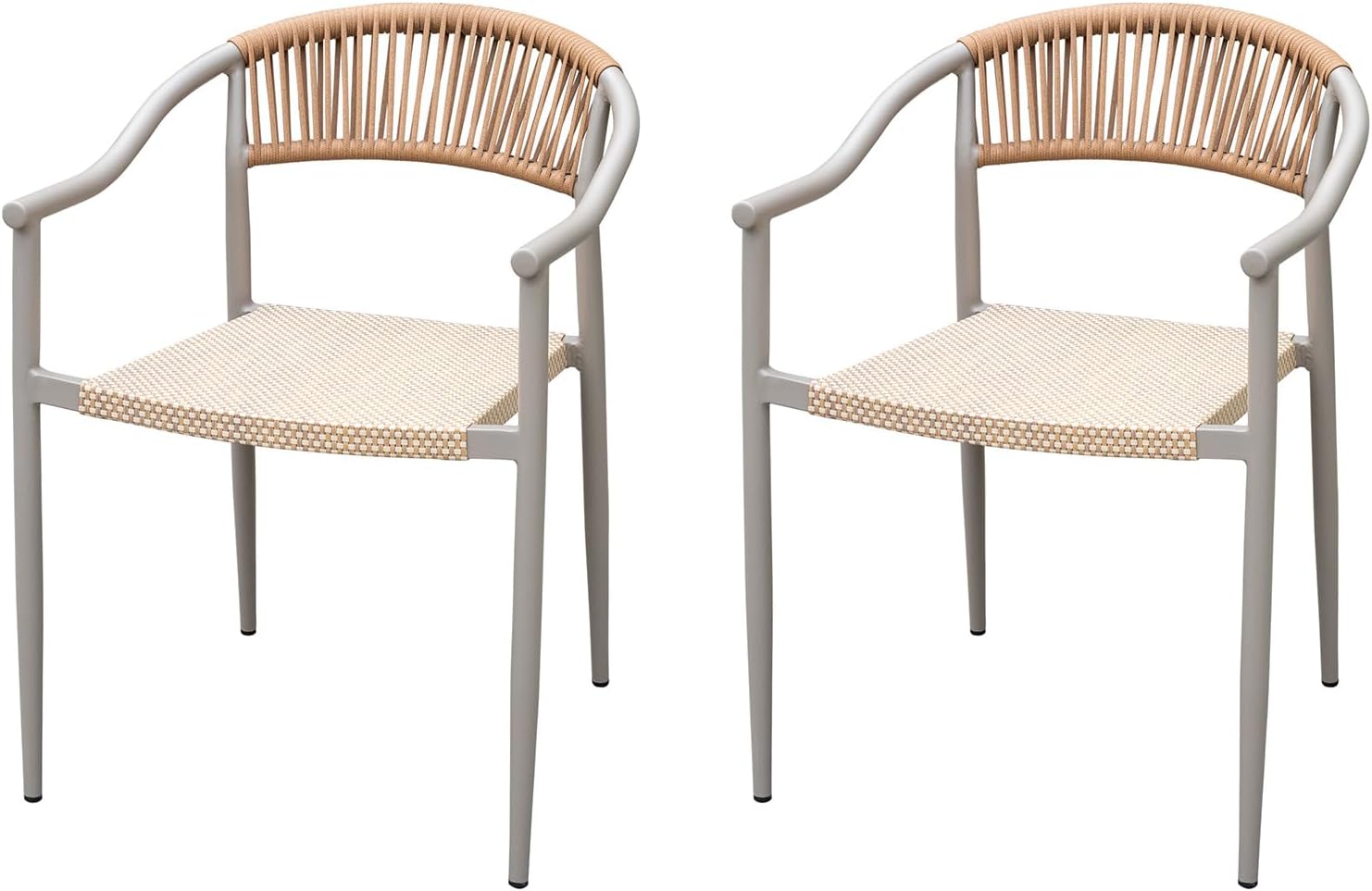 Set of 2 PE Wicker Aluminum Frame Outdoor Dining Chairs
