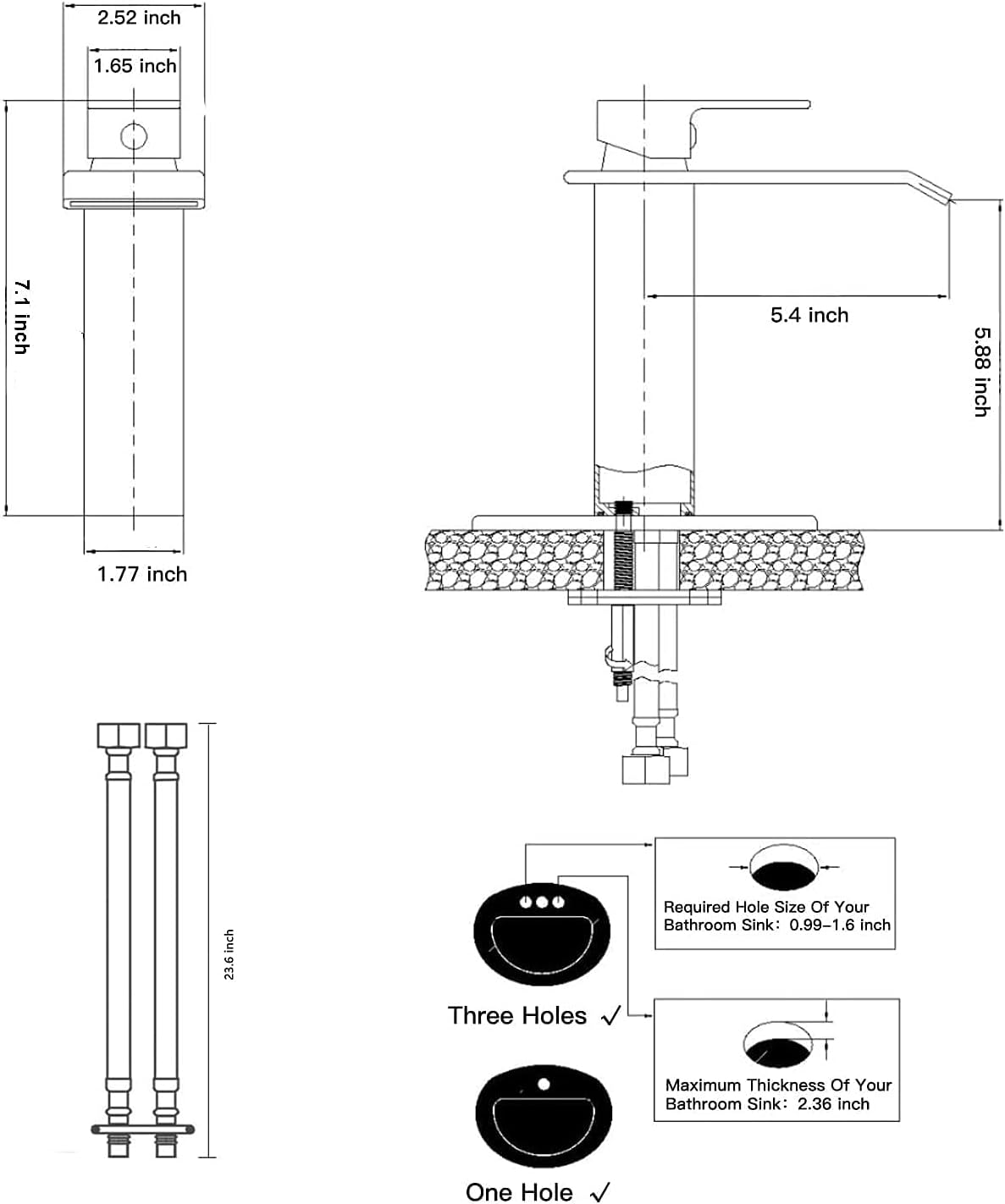 Bathroom Faucet White Gold Waterfall Vanity Sink Faucet Single Handle Hole Lavatory Bath Faucet Basin Tap Water Supply Hose Deck Mount Commercial Luxury