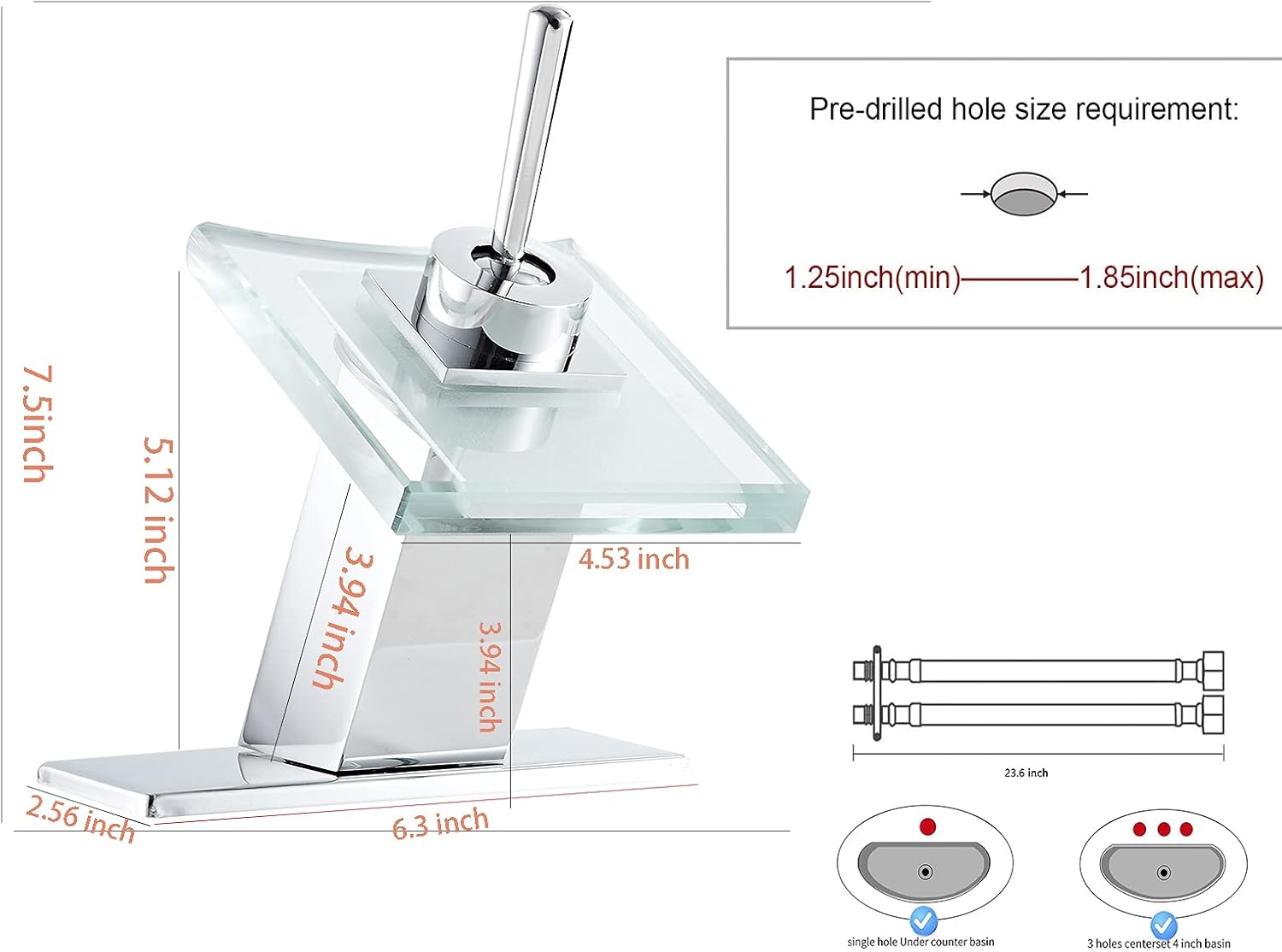 Bathroom Faucet Glass Spout Waterfall One Handle Single Hole Basin Vanity Bathroom Sink Faucet Chrome Modern Solid Brass Lavatory Bath Bathtub Faucets Mixer Tap Commercial Unique Designer