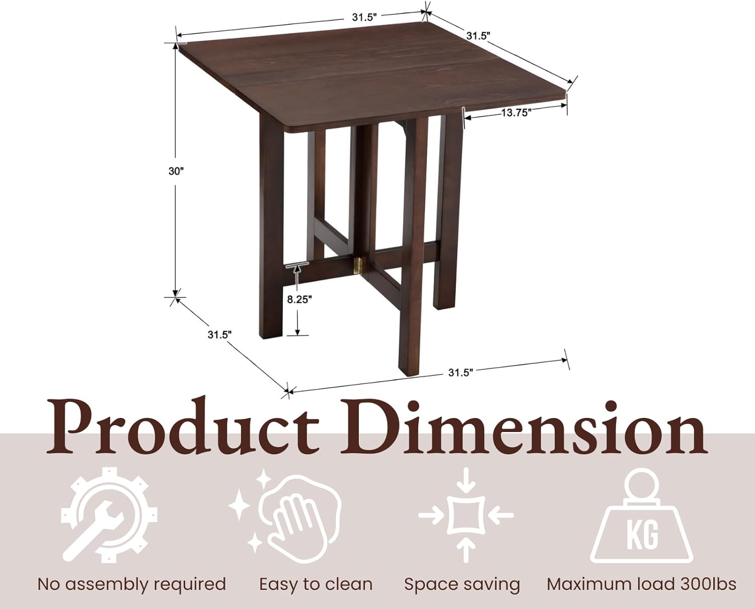 Small Folding Table Square Foldable Card Table Farmhouse Wood Dining Table Side Table for Puzzle Drop Leaf Table for Kitchen/Small Spaces