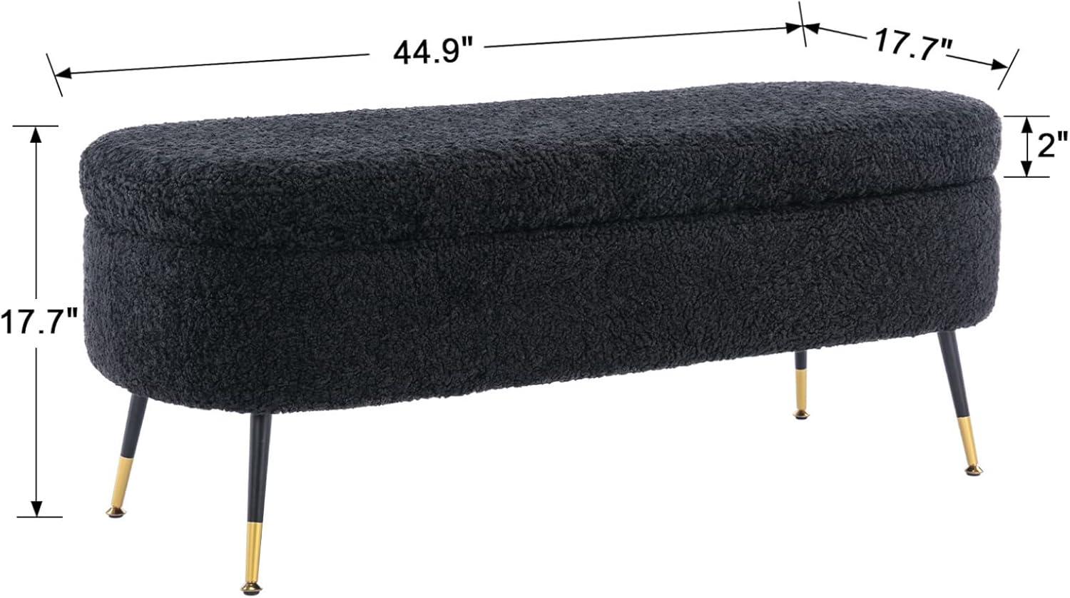 Modern Storage Bench for Bedroom End of Bed Lambswool Ottoman Bench with Metal Legs Upholstered Bedroom Bench Faux Fur Footrest Stool for Entryway/Living Room (Black)