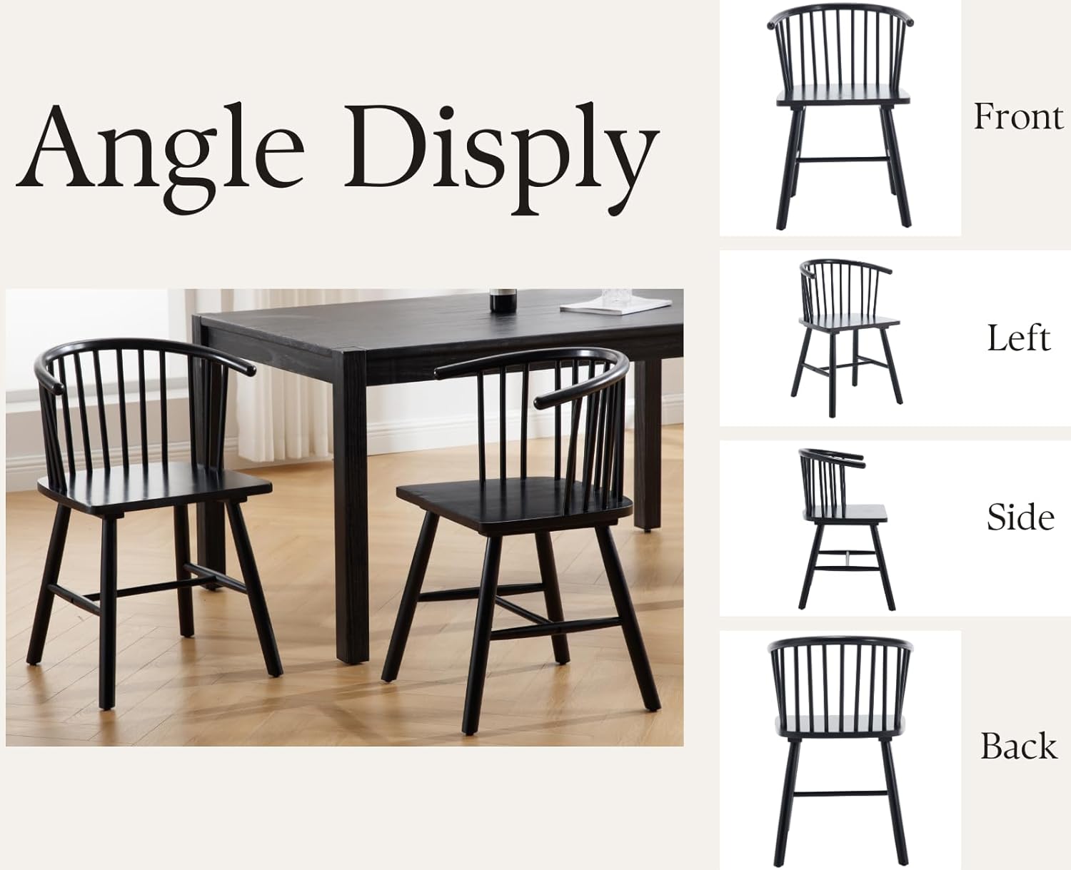 Farmhouse Spindle Dining Room Chairs with Arms/Wide Curved Back Modern Kitchen Chairs Windsor Side Chair