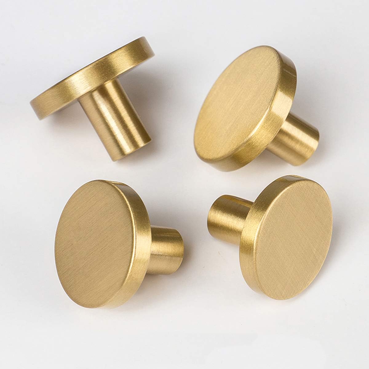 Round Cabinet Knobs, Solid Brass Dresser Knobs Brushed Gold Cabinet Knobs for Kitchen Drawers(12Pcs, 1.1"x0.78")
