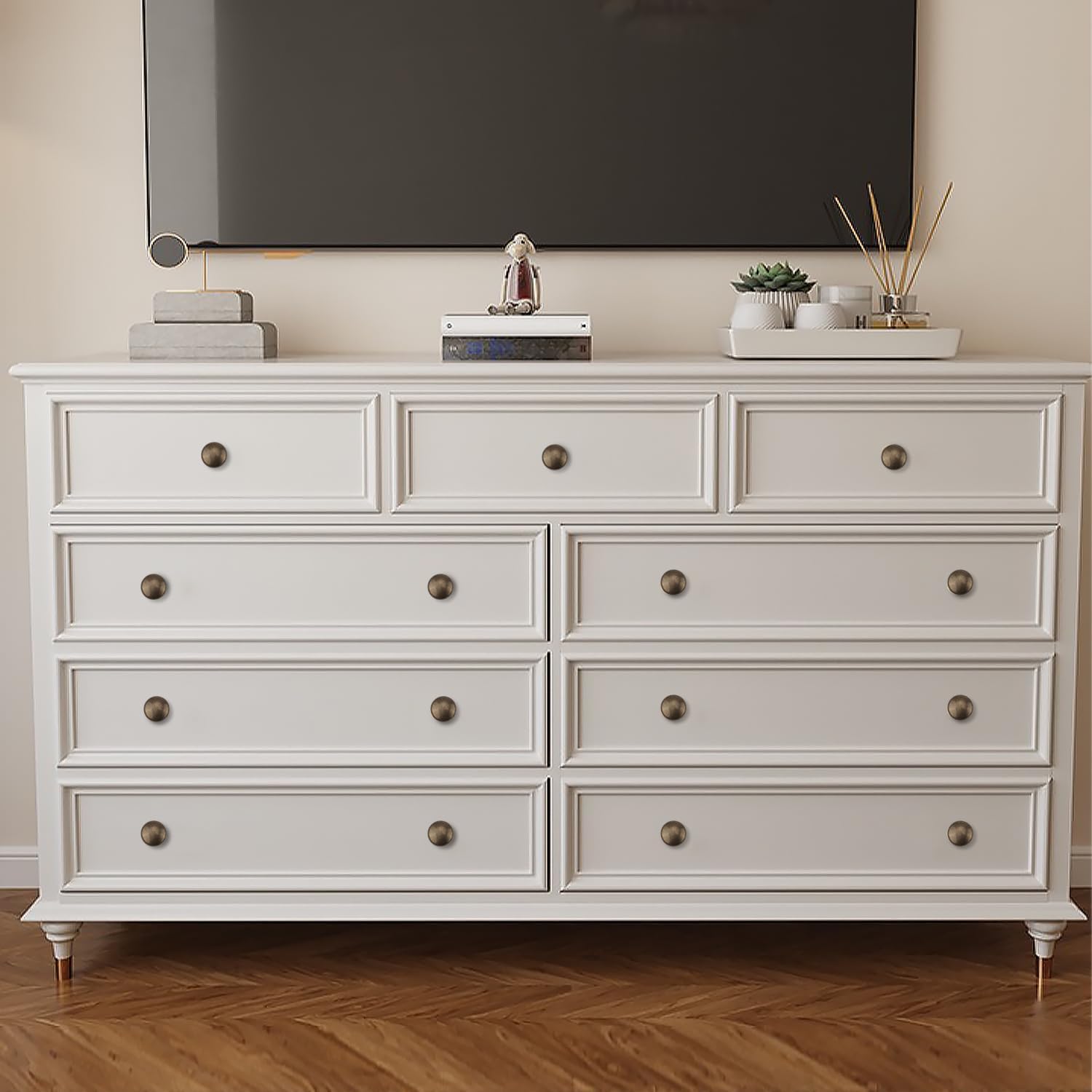 4 PCS 1.0'' x 0.9'' Antique Style Brass Simple and Elegant Pulls Solid Hardware Knobs for Furniture Cabinet Closet Drawer Box Door Handles(Antique Brass)