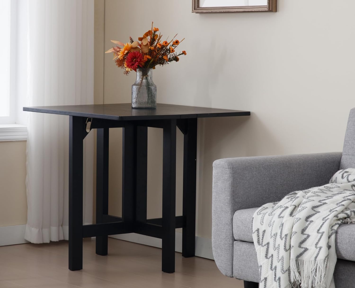 Small Folding Table Square Foldable Card Table Farmhouse Wood Dining Table Side Table for Puzzle Drop Leaf Table for Kitchen/Small Spaces