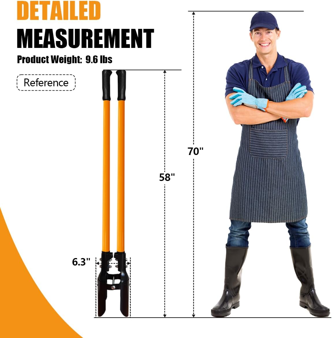 Post Hole Digger Tool, Heavy Duty Post Hole Digger with Fiberglass Handle, 58 Inches