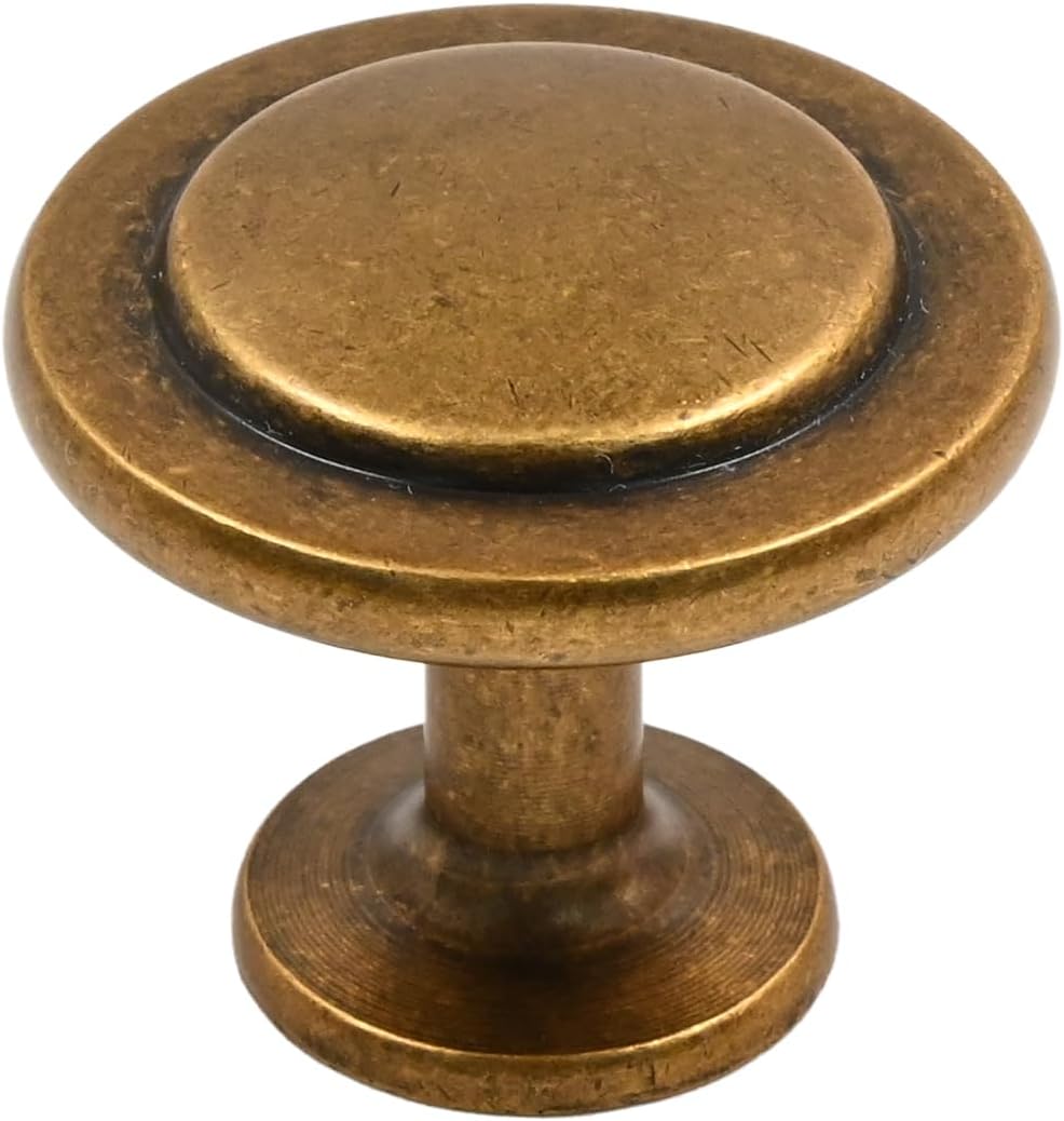 10 Pack Antique Brass Cabinet Knobs, 1-1/4 Inch Diameter Kitchen Cabinet Hardware Round Knobs for Cabinets and Drawers