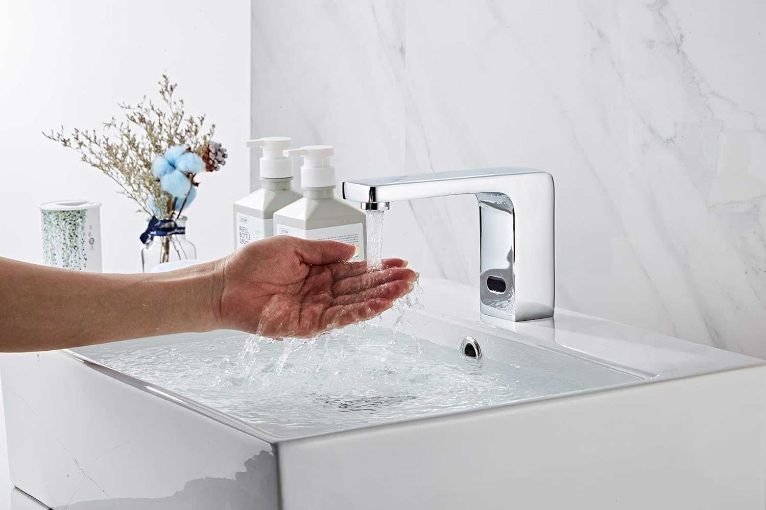 Electronic Automatic Sensor Touchless Bathroom Faucet Chrome Motion Activated Hands-Free Lavatory Vanity Basin Tap