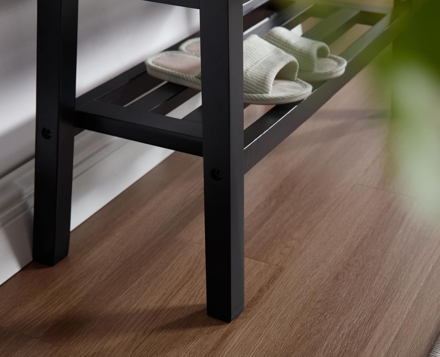 Rattan Entryway Bench with Storage Wood Shoe Rack Bench Farmhouse 2 Tier Storage Shoe Bench Mid Century Small Window Bench with Cane Seat