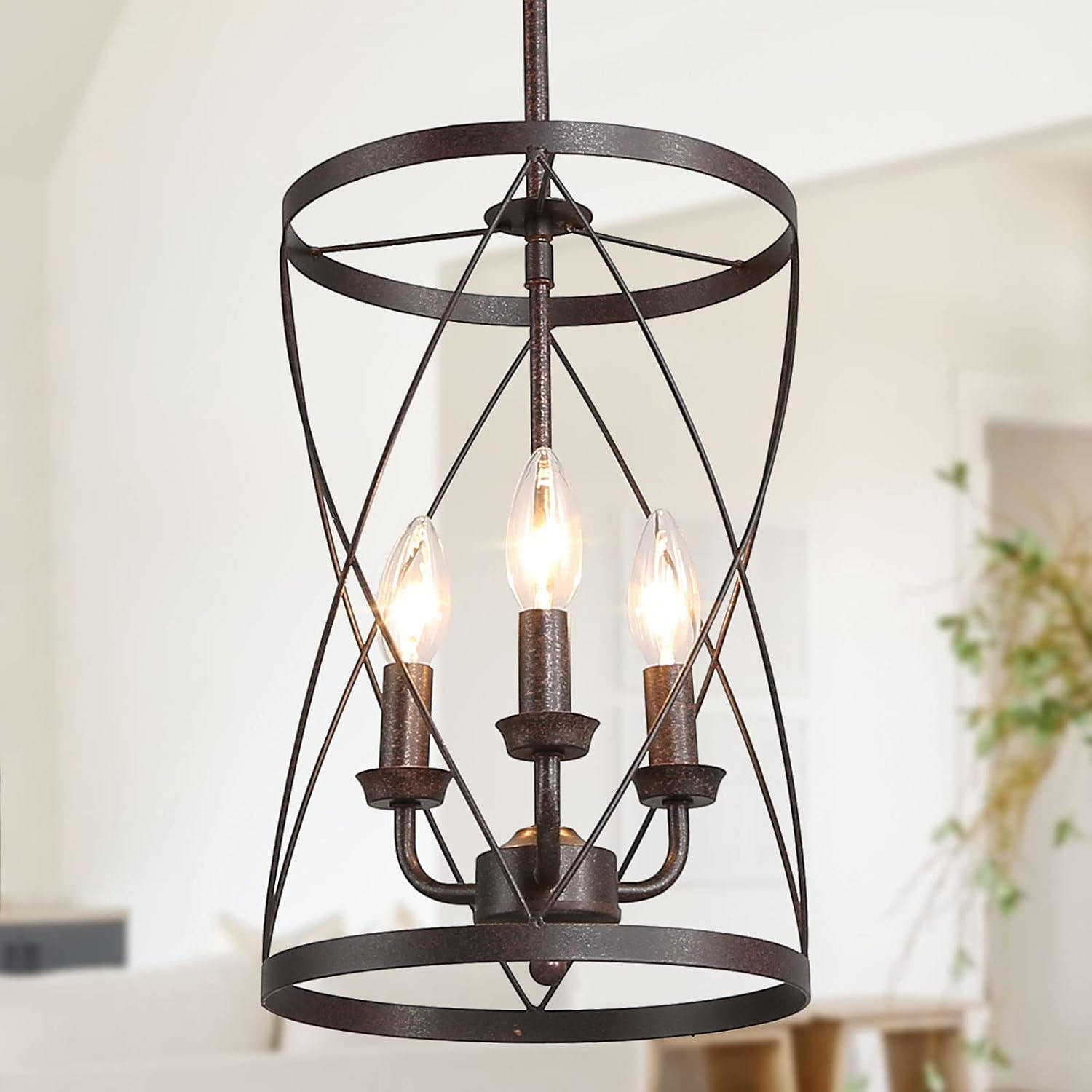 3-Light Industrial Chandeliers, Vintage Foyer Hanging Lighting Fixture