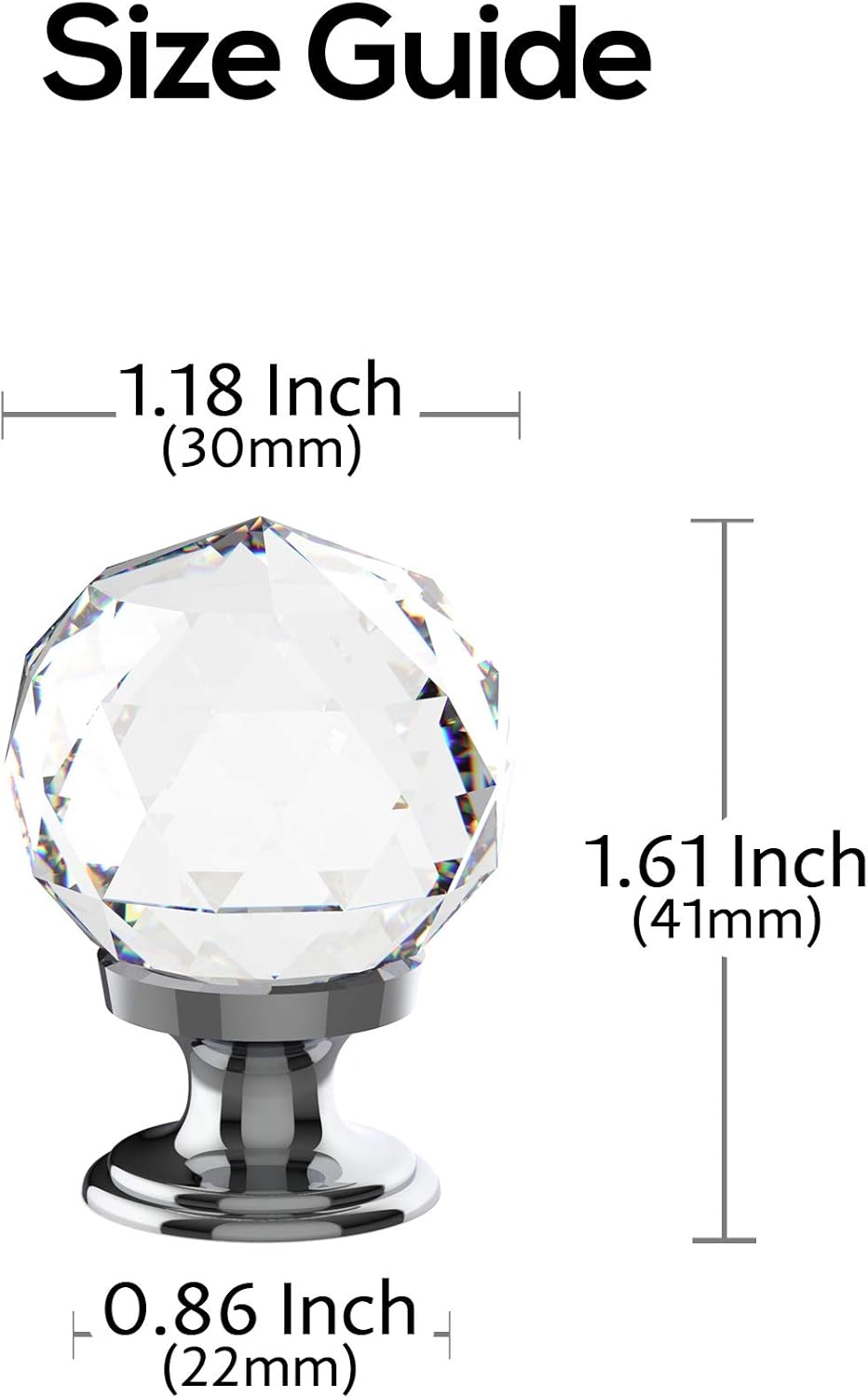 10 Pack Clear Crystal with Chrome Plated Drawer Knobs, 1-1/5 Inch(30mm) Cabinet Knobs Round Diamond Crystal Knobs for Drawers