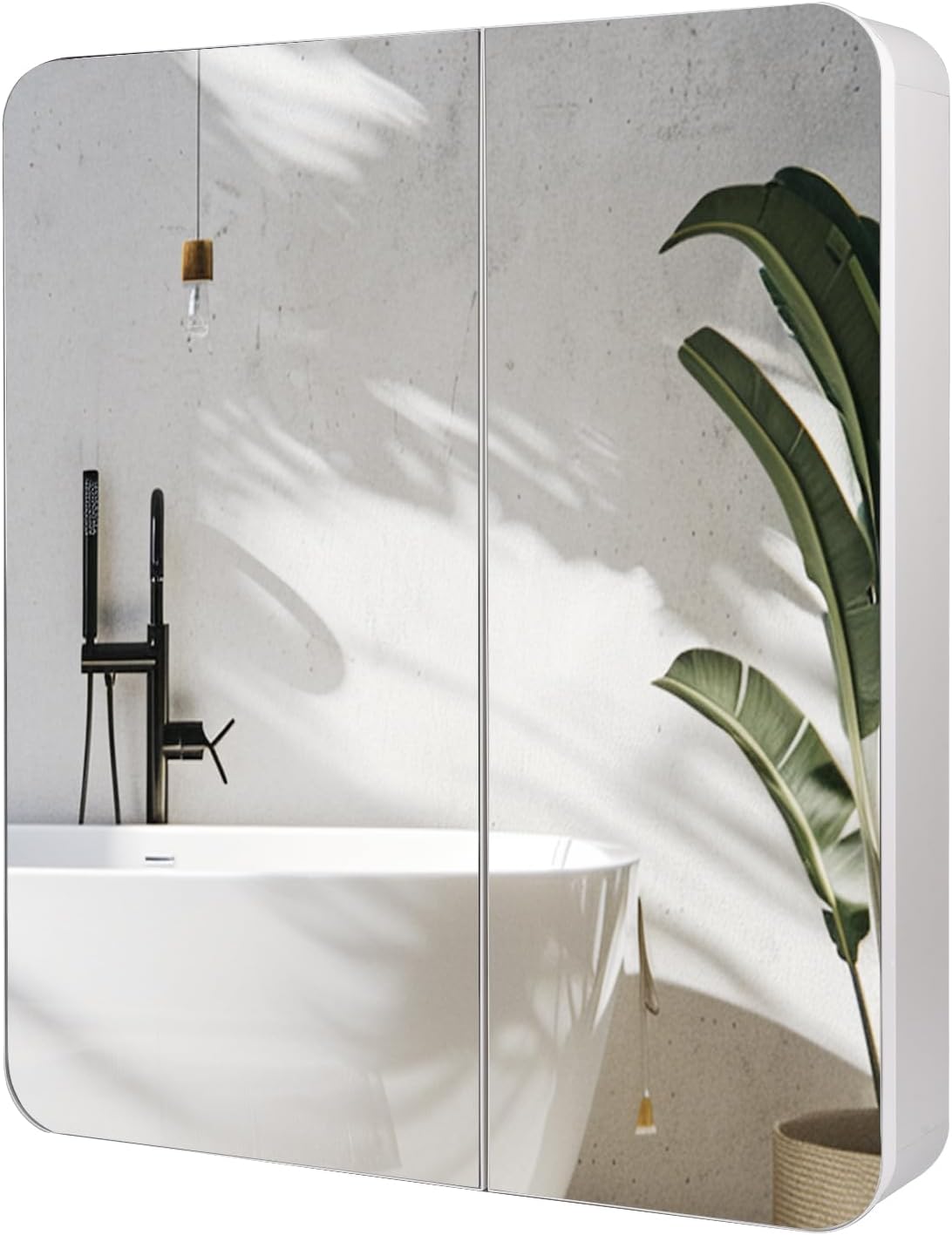 23.5" x 27.5" Medicine Cabinets for Bathroom with Mirror Surface Wall-Mounted Stainless Steel Framed Beveled Mirror, Double Door Metal Bathroom Vanity Mirror